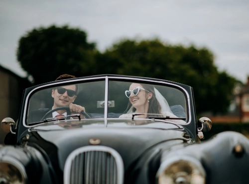 Two People in a Car from a Wedding in Lincolnshire