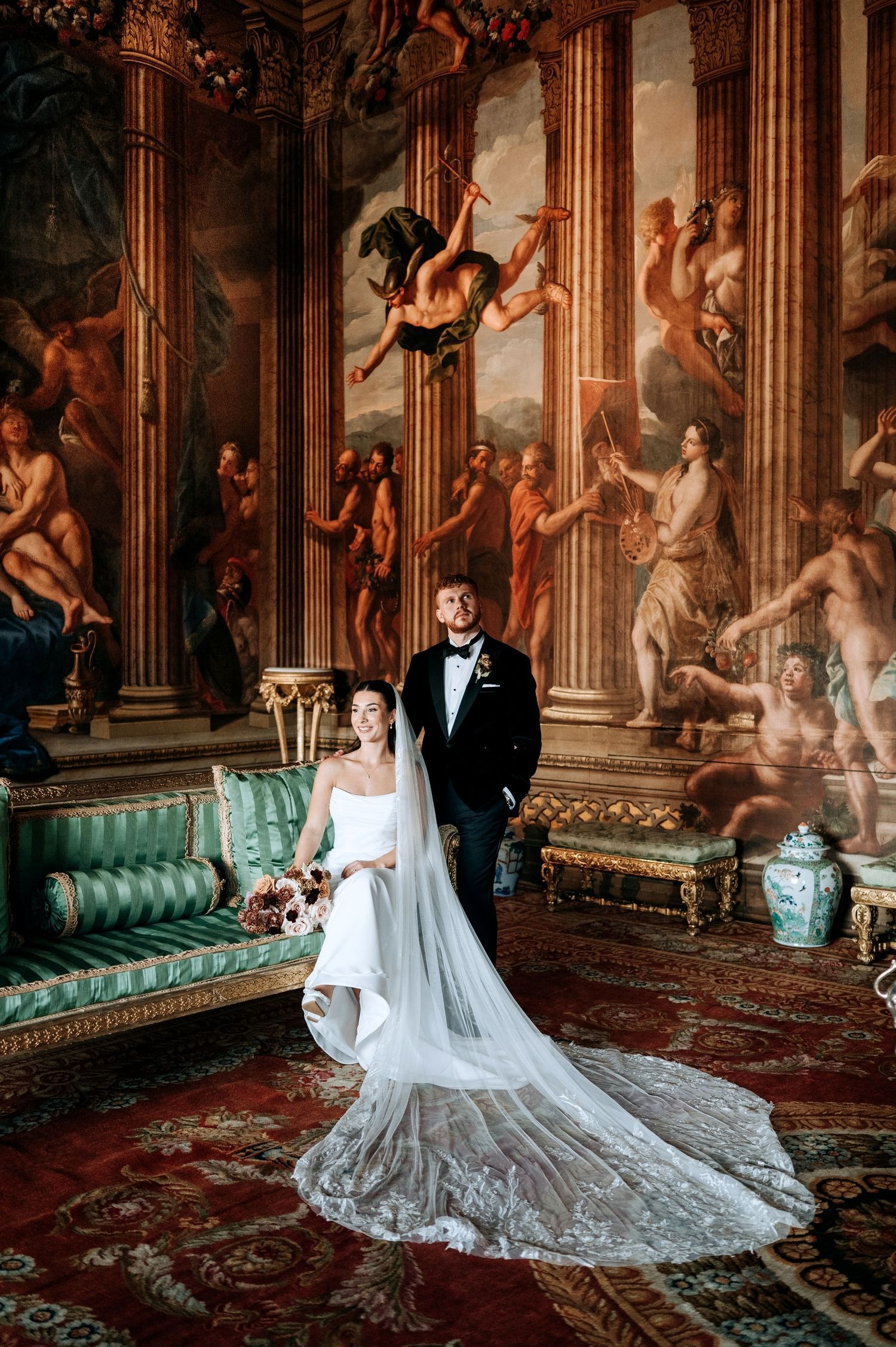 Bride and groom portrait inside luxury Lincolnshire wedding venue