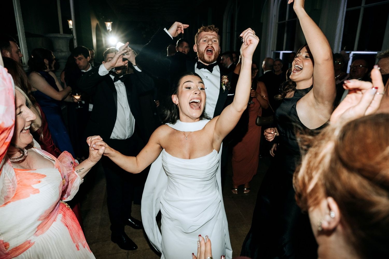 Bride dancing during wedding reception in Lincolnshire