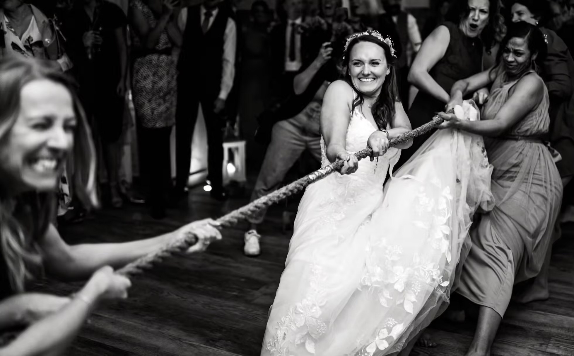 Fun black and white bridal party moment at Willerby Barn wedding in Hull
