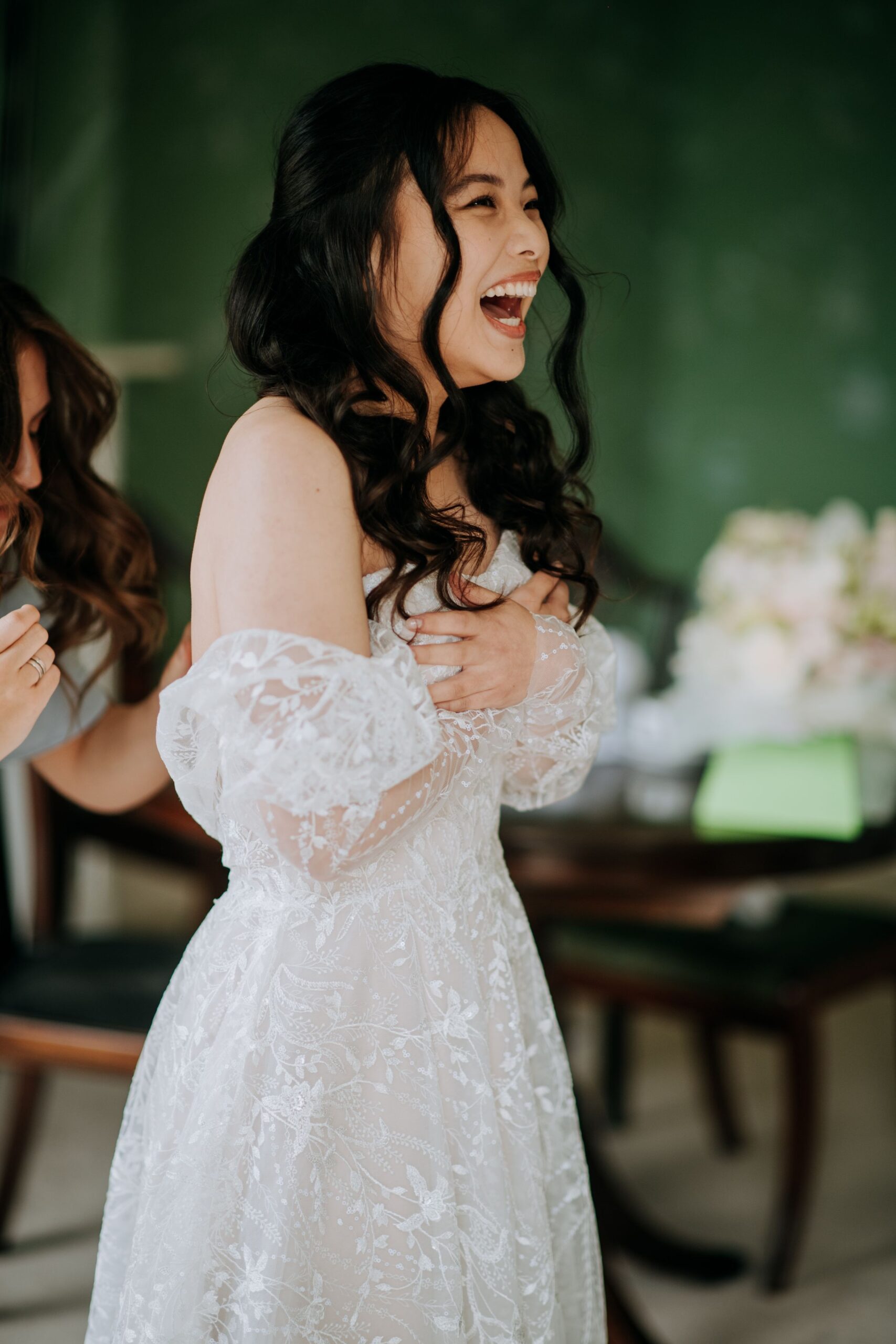 Bride smiling during wedding speech at Stubton Hall wedding venue