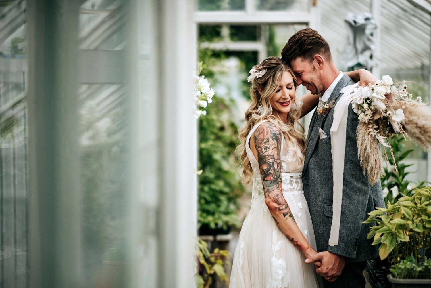 Romantic wedding portrait in garden at Lincolnshire wedding venue