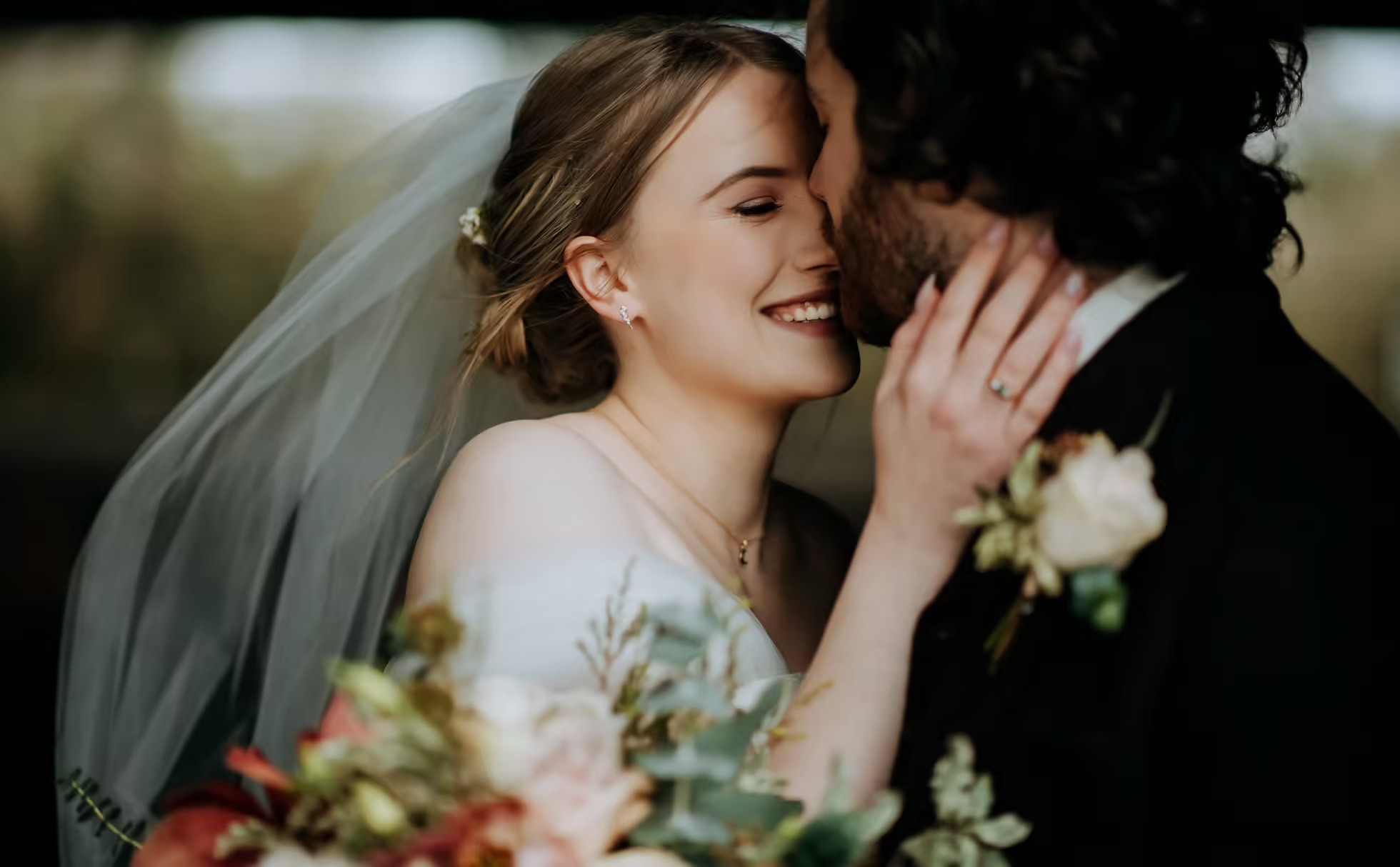 Romantic close-up of newlyweds at Willerby Barn wedding venue Hull