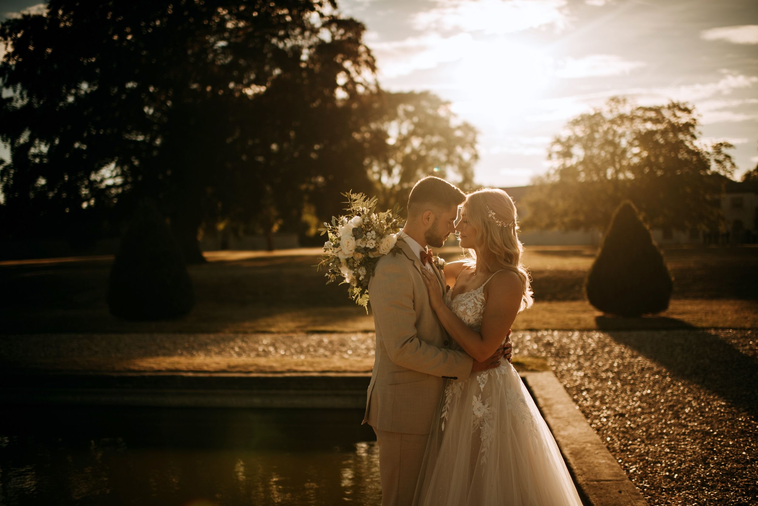 Golden hour bride and groom portrait at Stubton Hall
