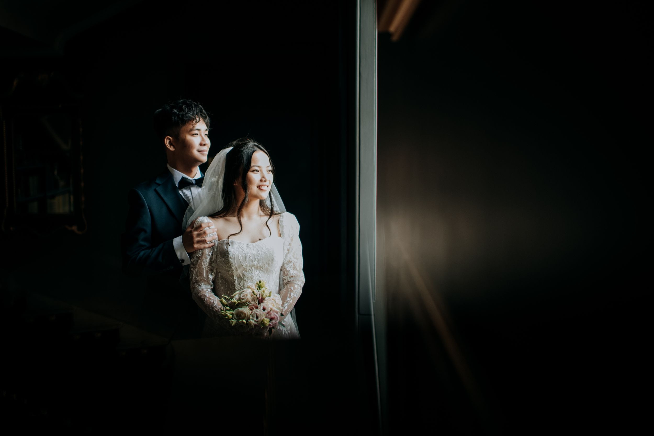 Moody bridal portrait inside Stubton Hall wedding venue
