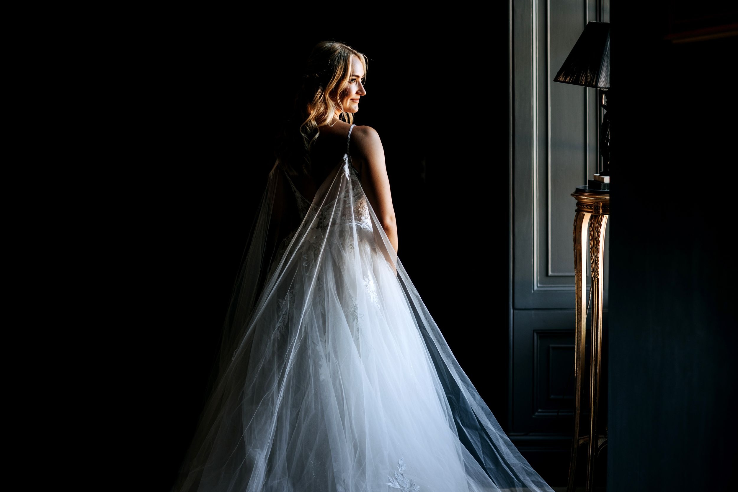 Elegant bridal portrait at Stubton Hall wedding venue