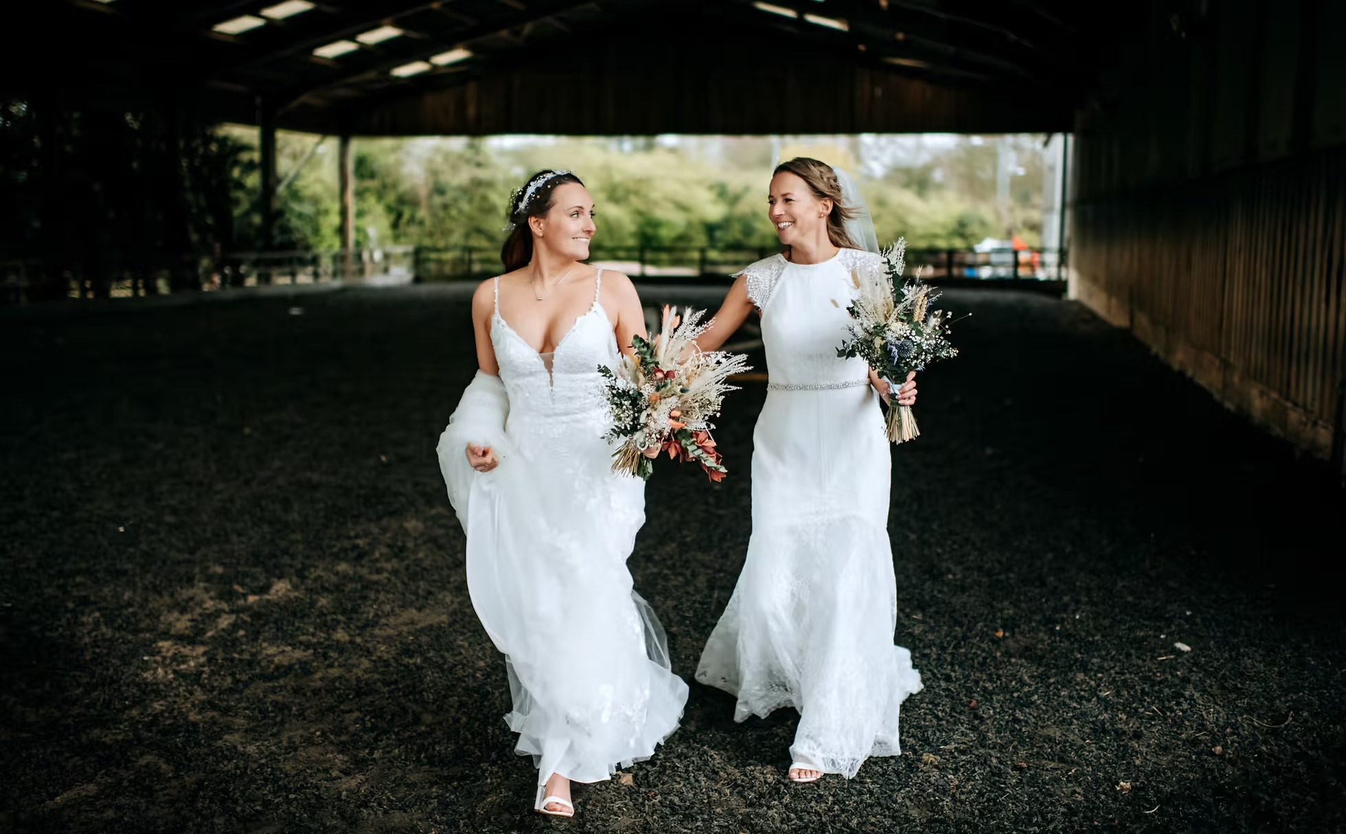 The happy couple walking together at Willerby Barn wedding in Hull