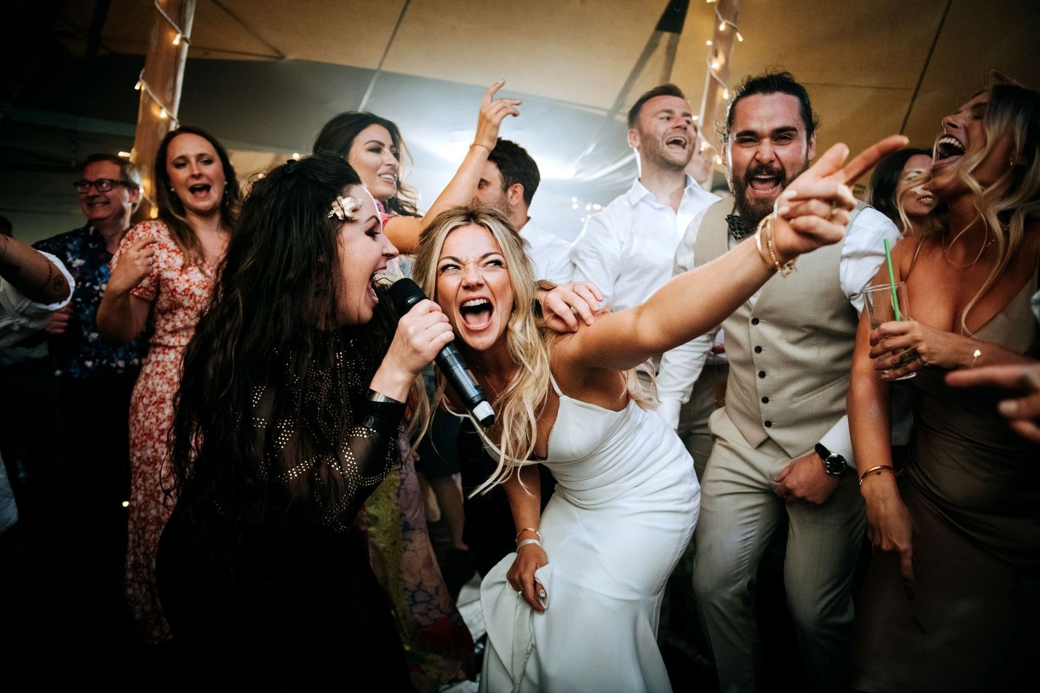 Guests celebrating on dancefloor at Lincolnshire wedding reception