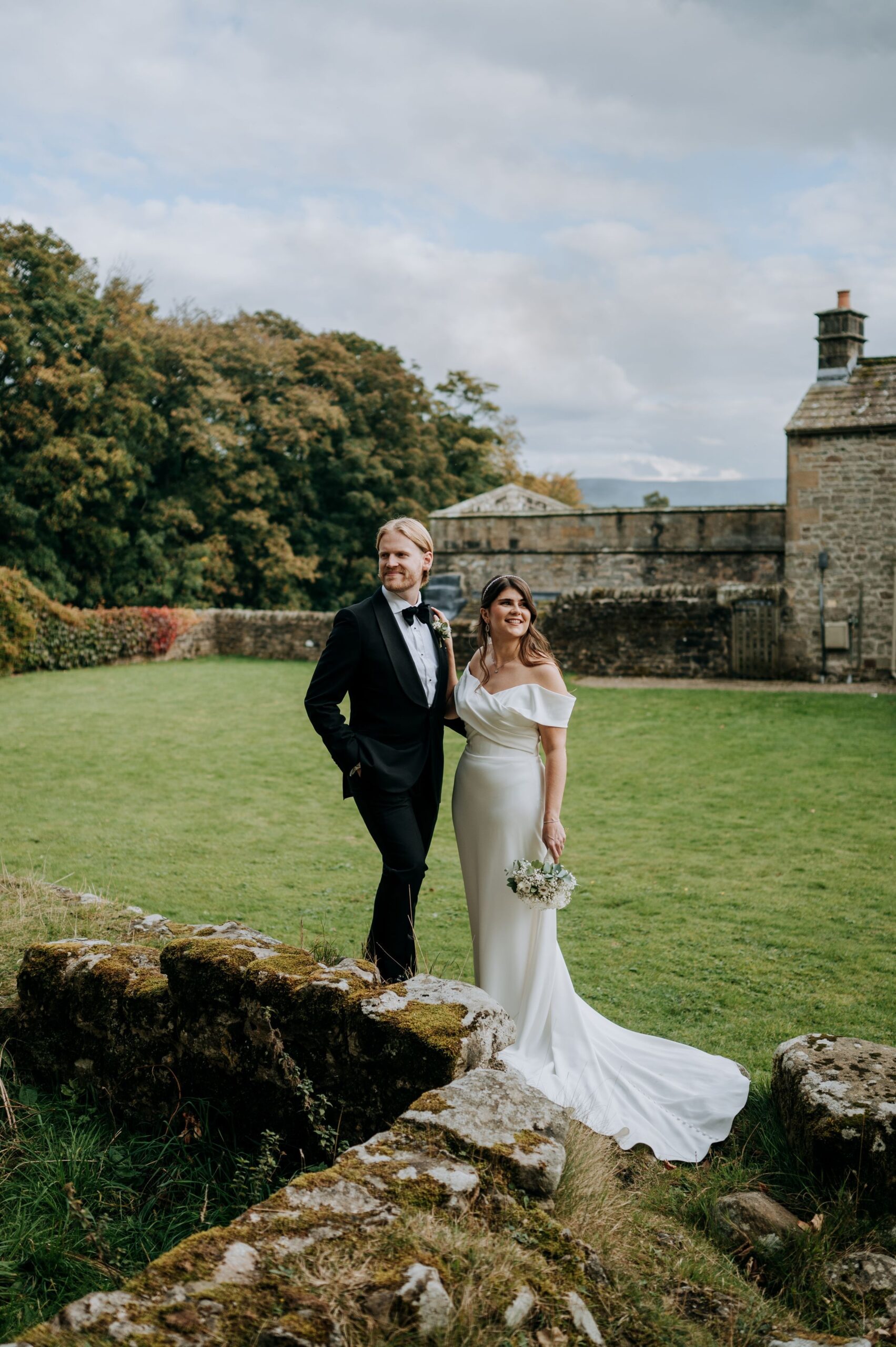 Bride and groom portrait outside The Priests House in Yorkshire