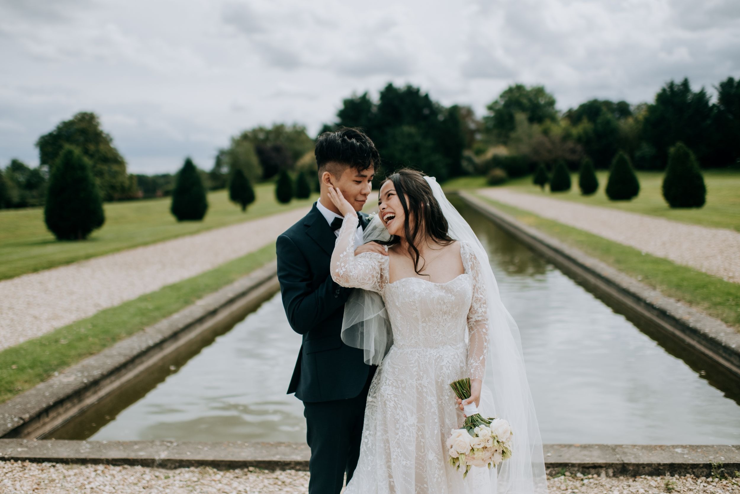 Bride and groom portrait in Stubton Hall gardens