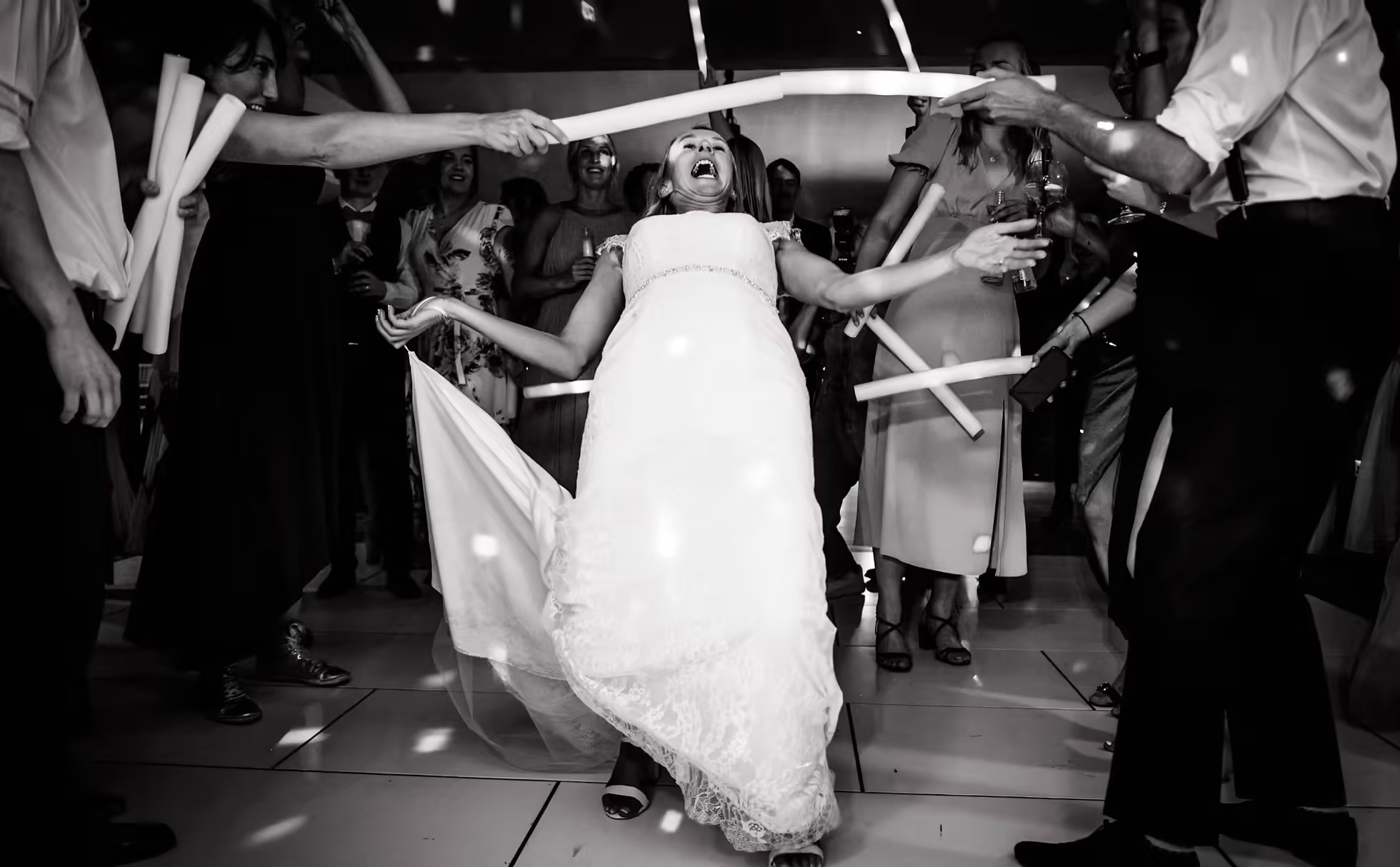Bride dancing with guests at Willerby Barn wedding reception Hull