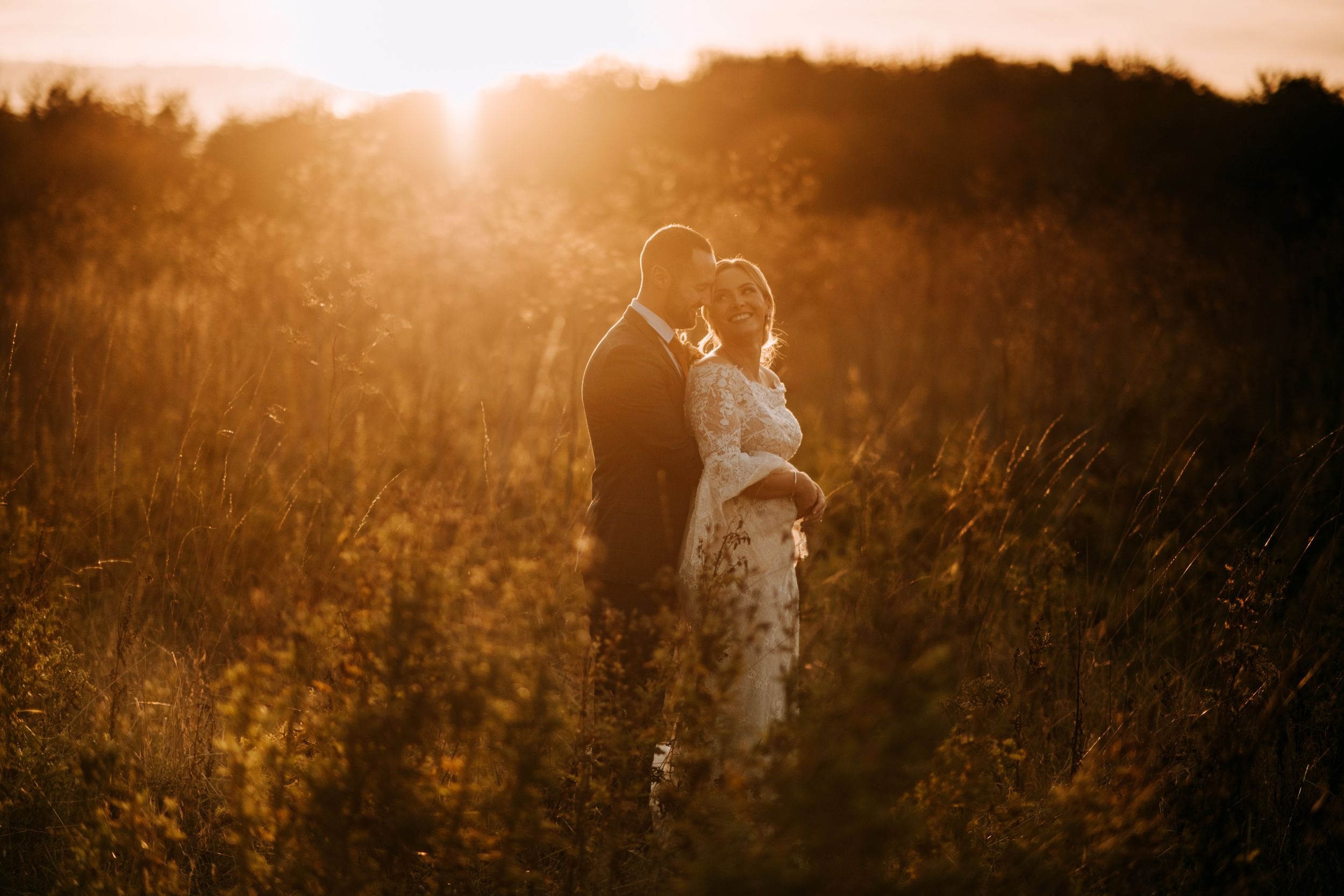Sunset wedding portrait at Hirst Priory in Lincolnshire