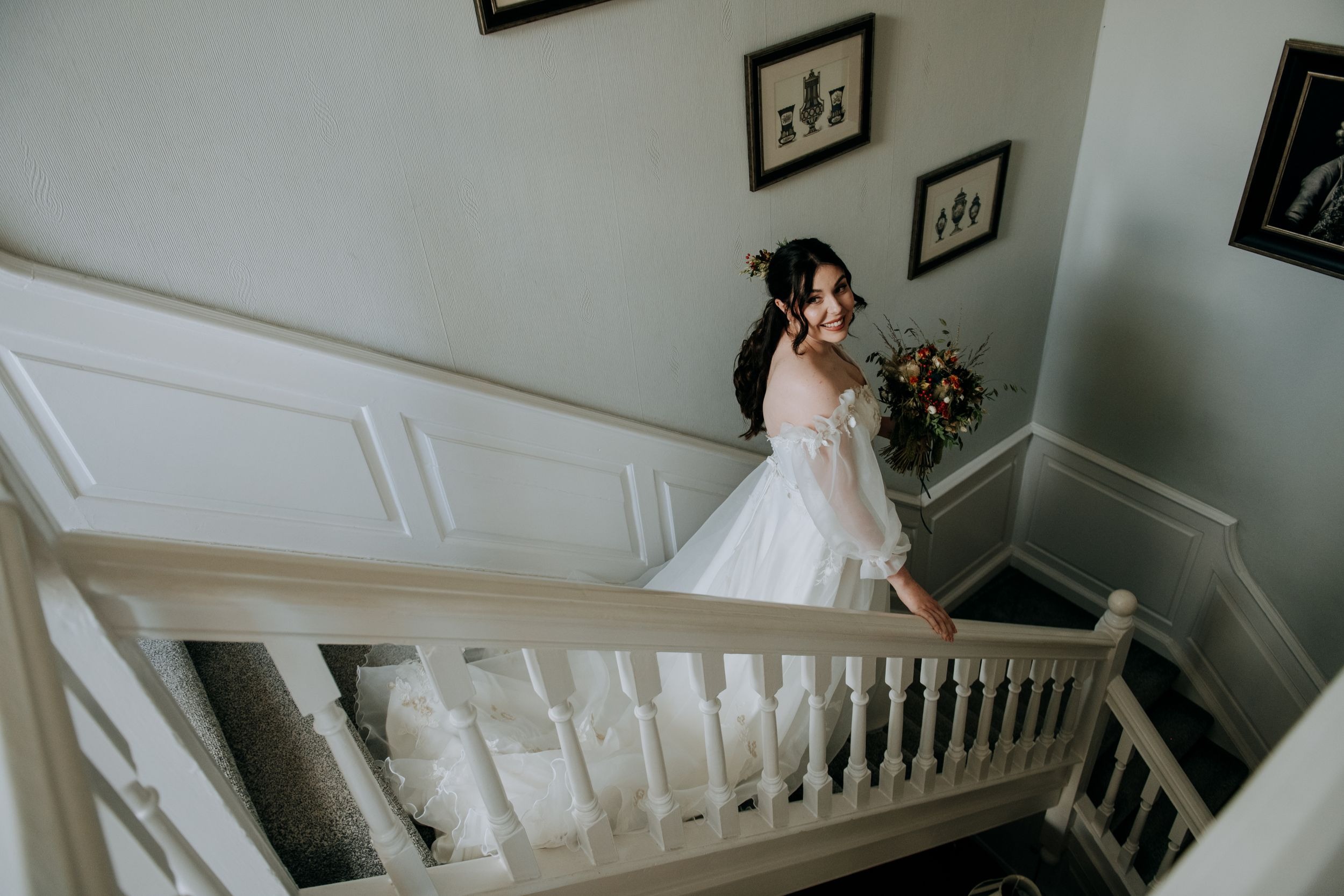 Bardney Hall Wedding Photo of Bride on Stairs
