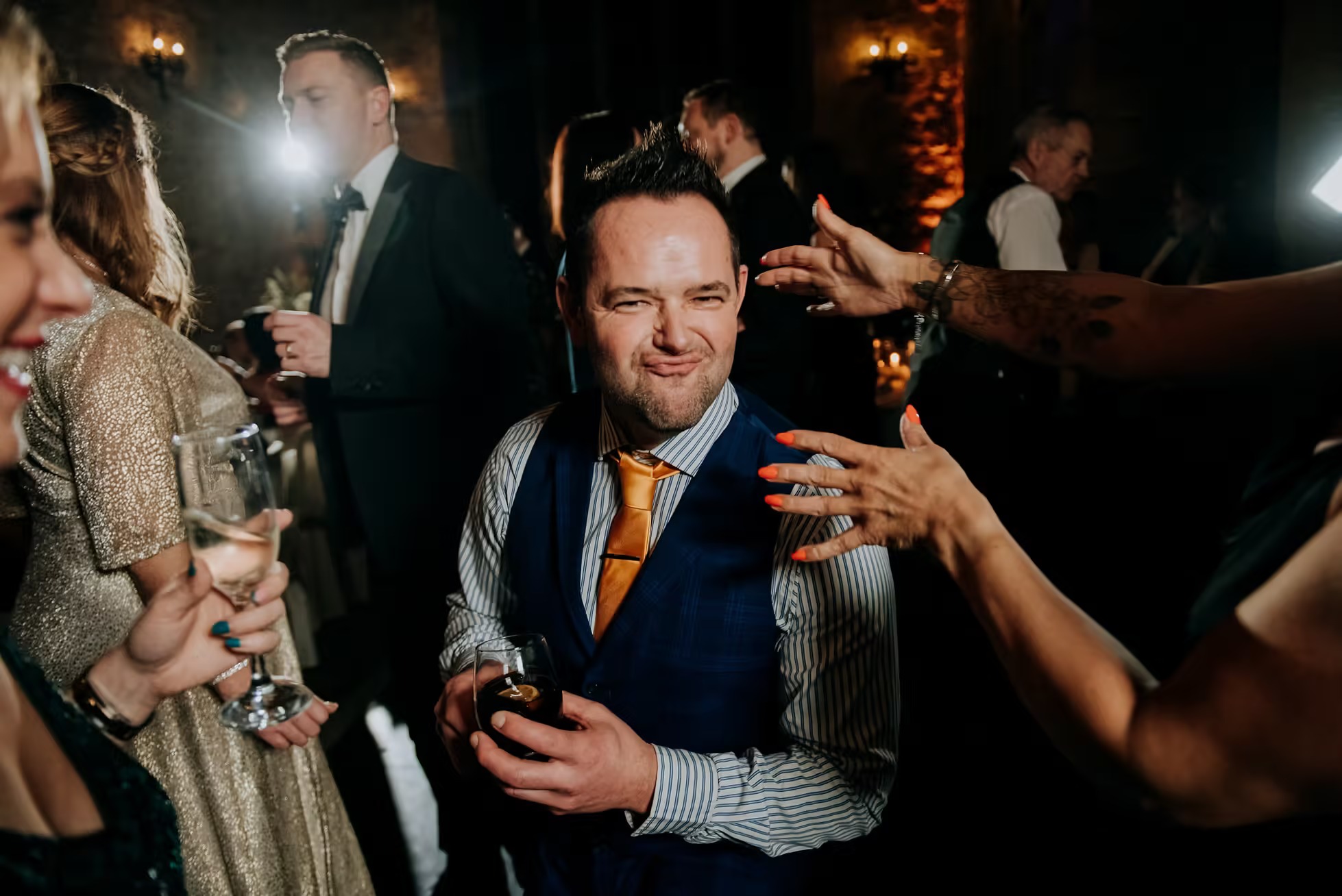 Guests dancing during evening wedding reception at The Priests House