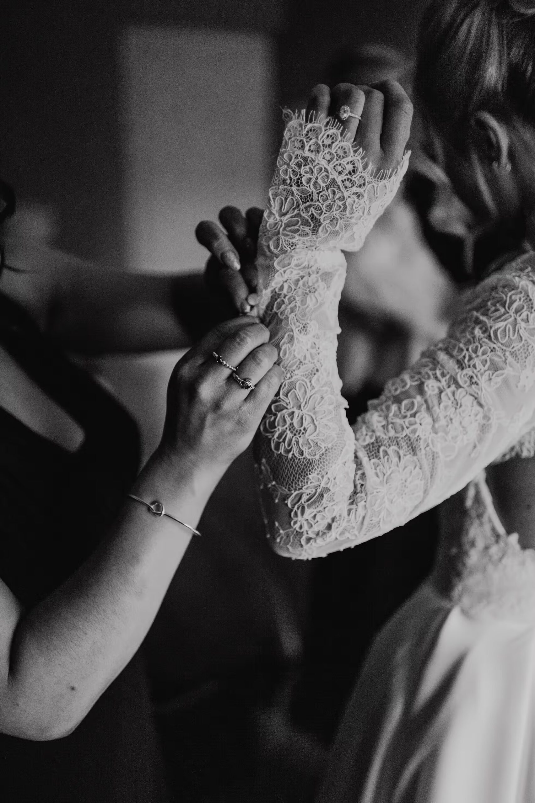Black and white Bride Getting Dressed wedding moment at The Priests House