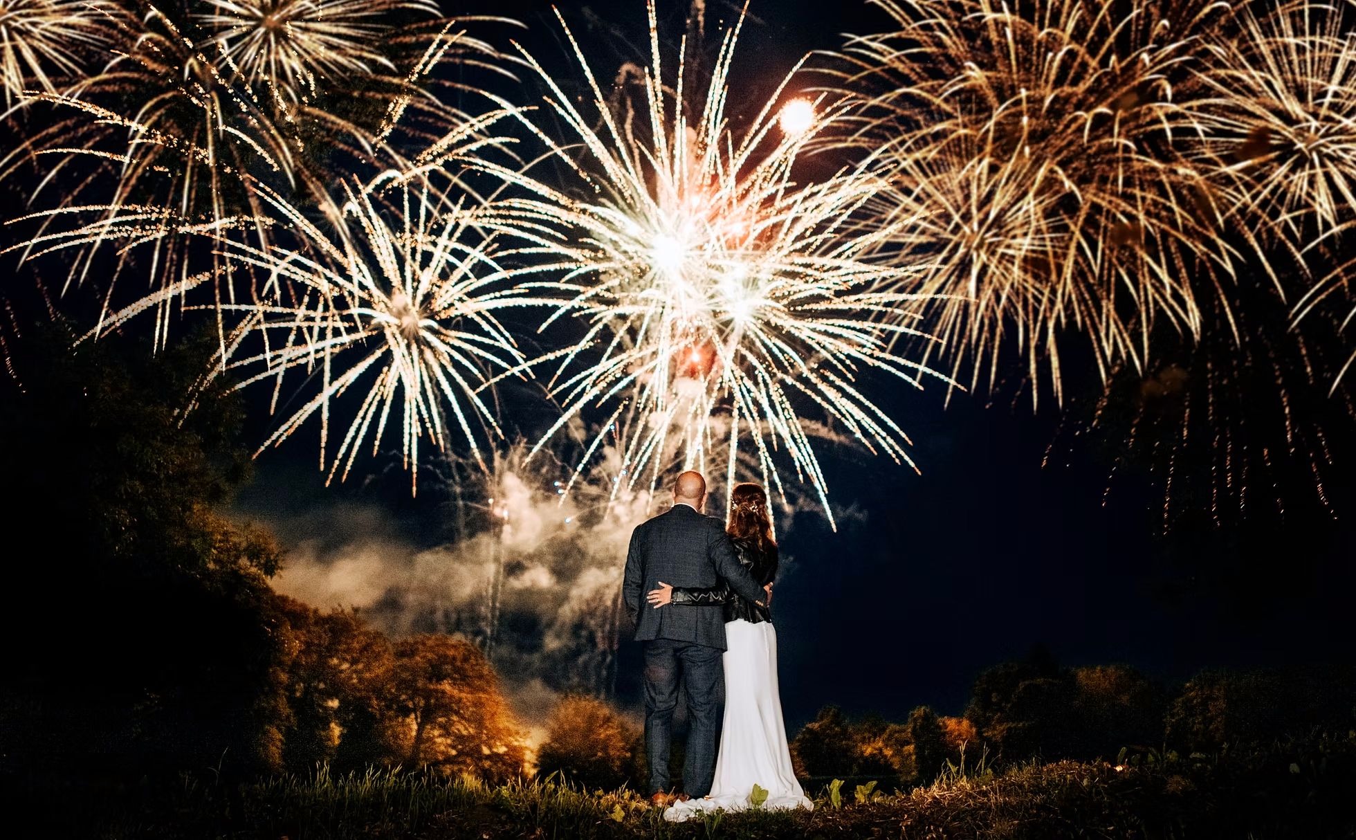 Wedding fireworks display at Hirst Priory wedding venue