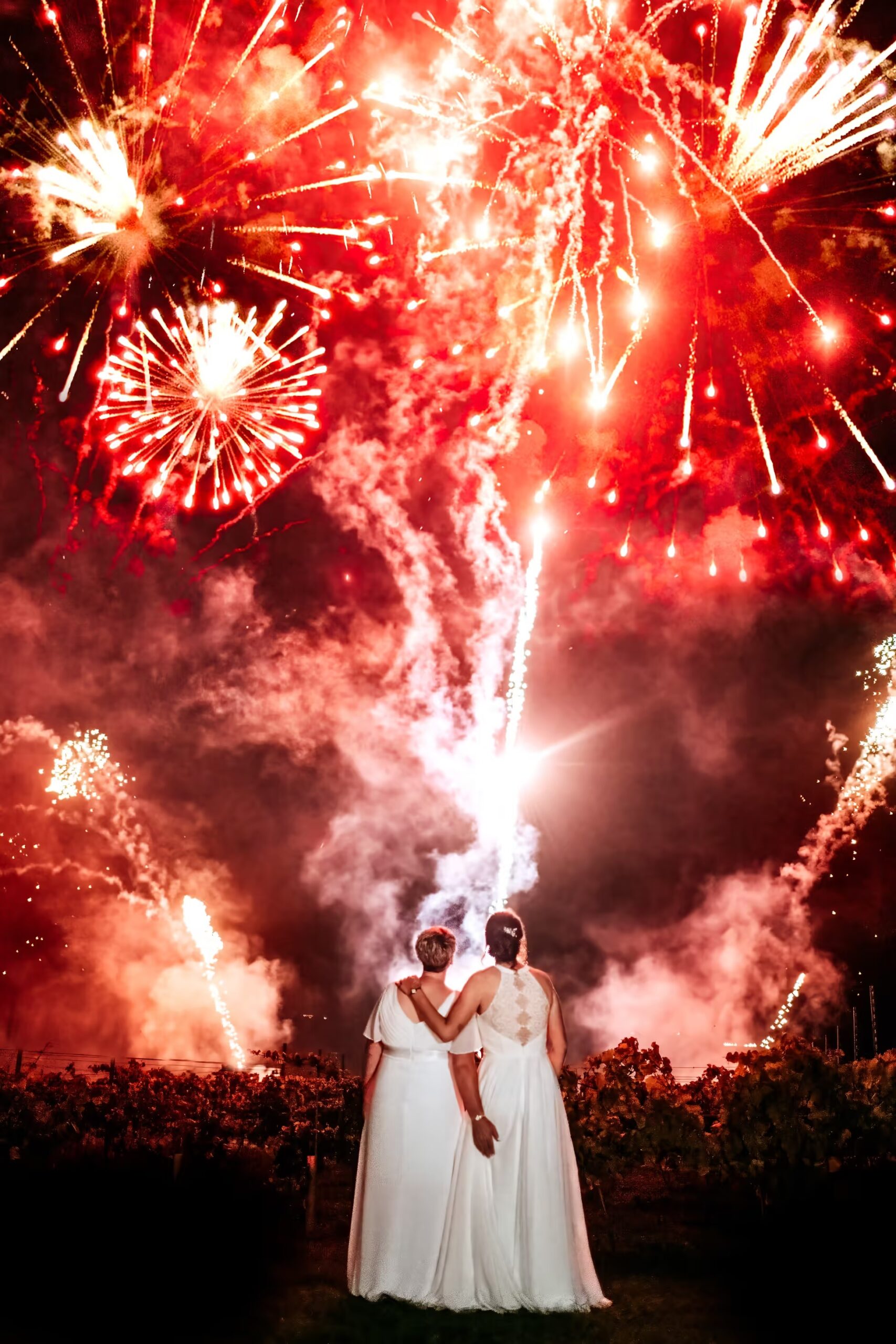Fireworks display at Little Wold Vineyard wedding reception
