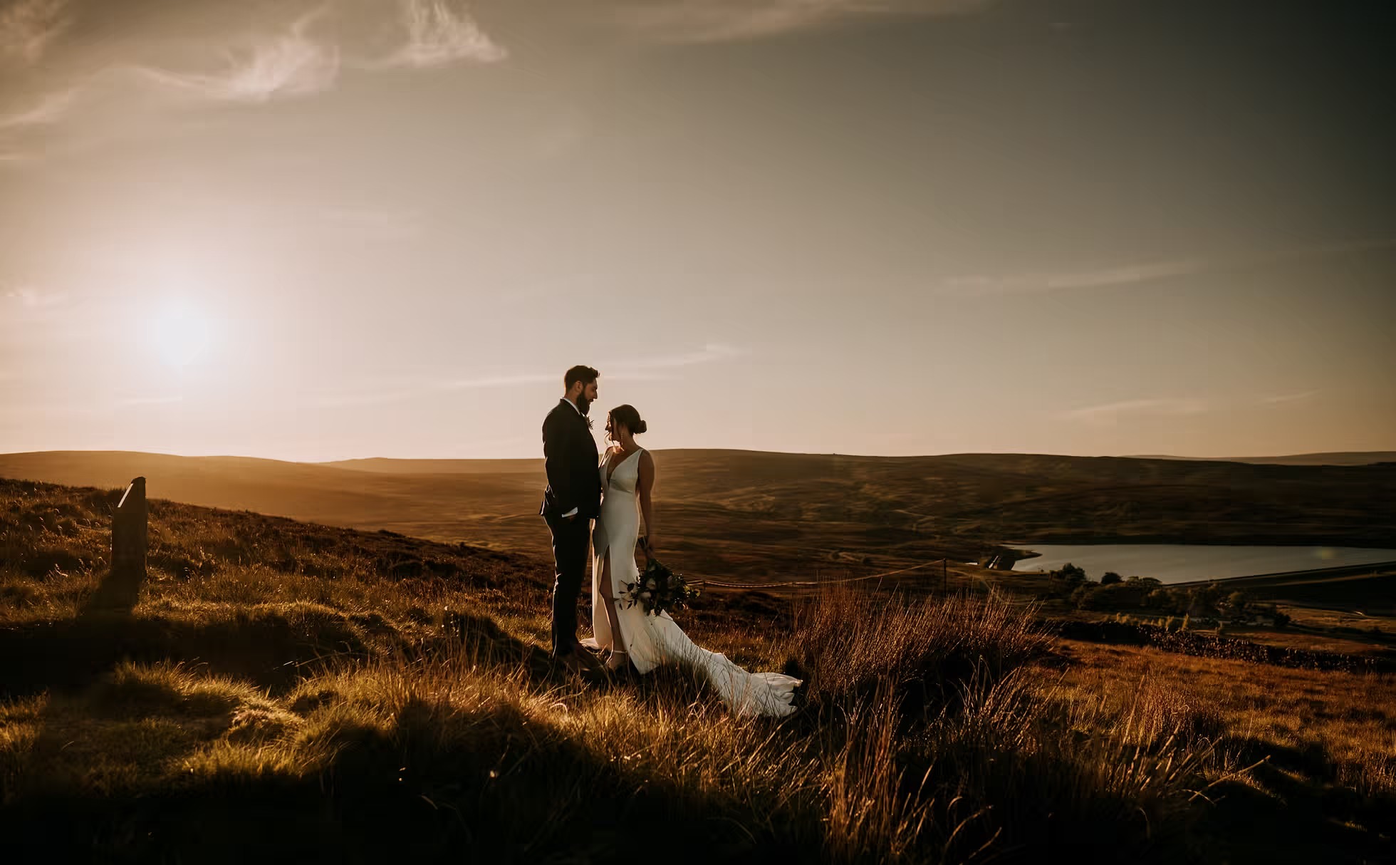 Golden hour bride and groom portrait at The Priests House