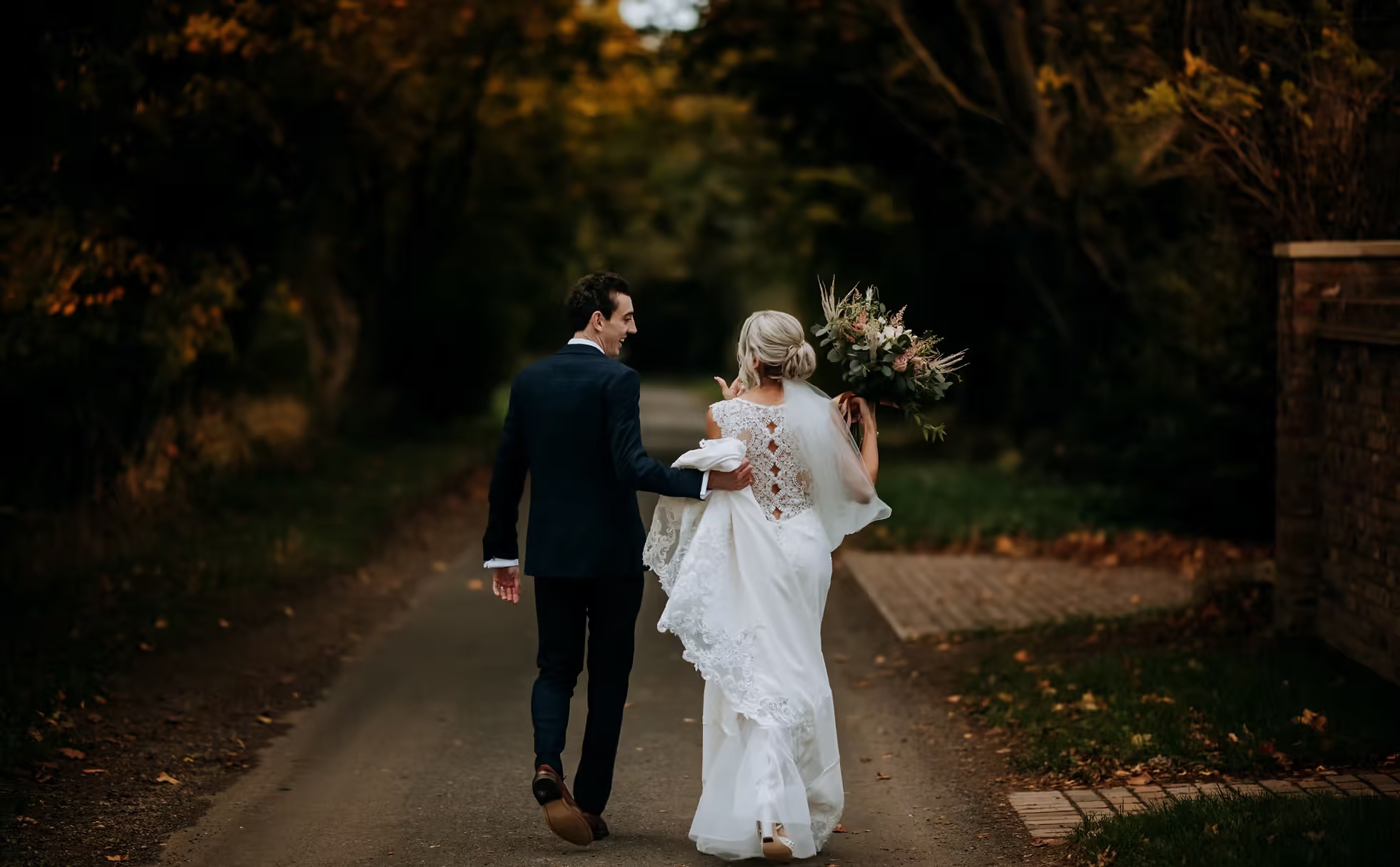 Romantic evening wedding portrait at The Normans wedding venue