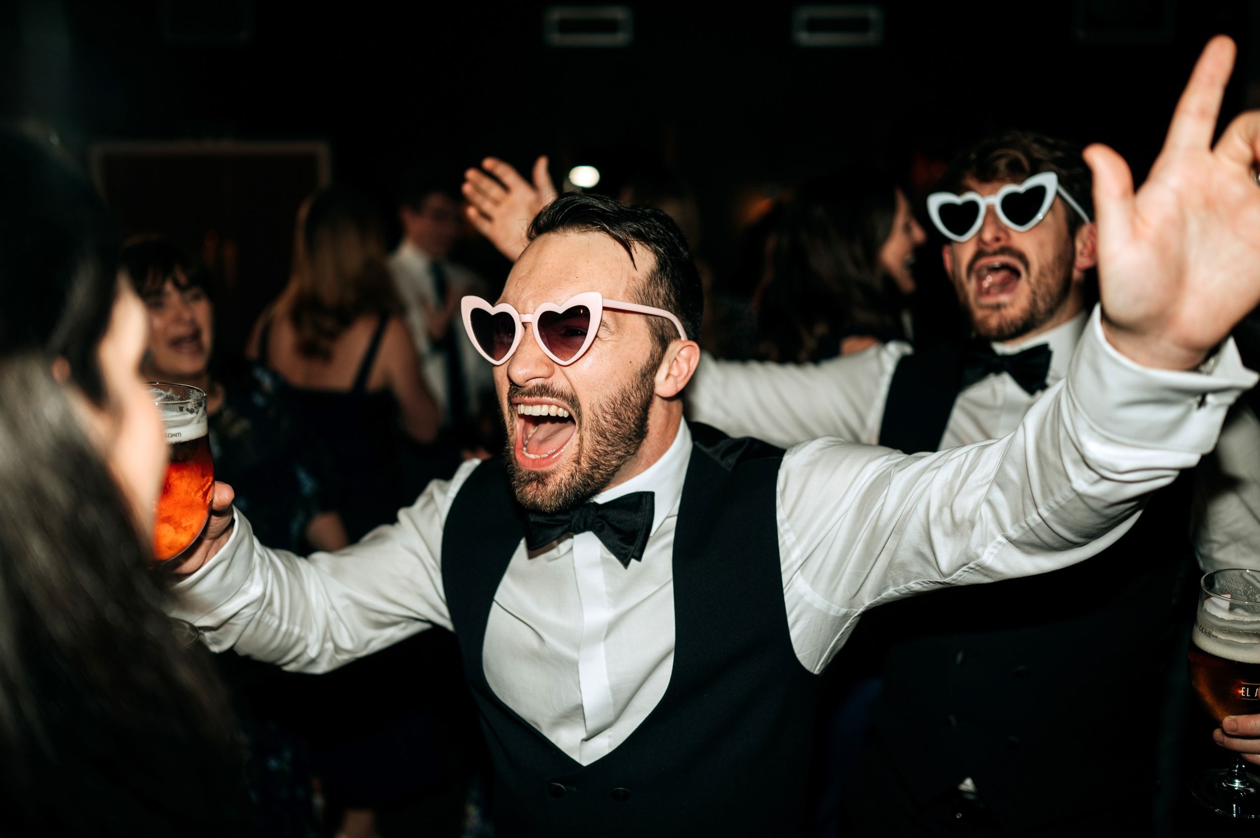 Guests dancing during wedding reception at Little Wold Vineyard