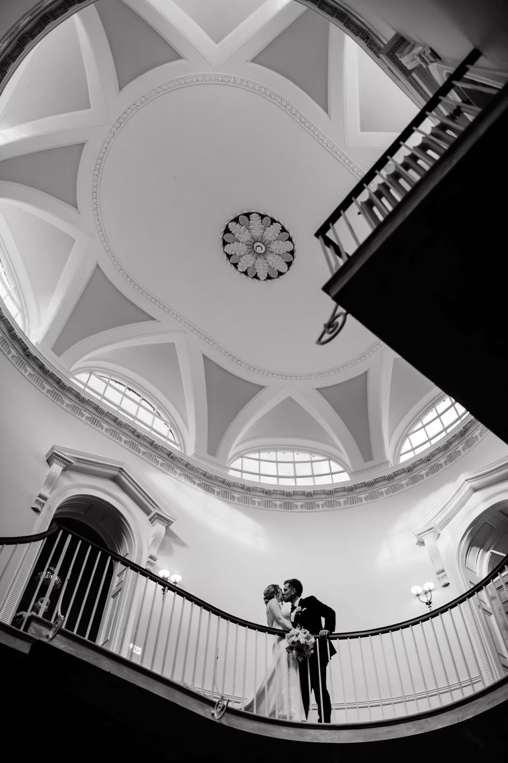 Bride & Groom stair photograph at Middleton Lodge Wedding