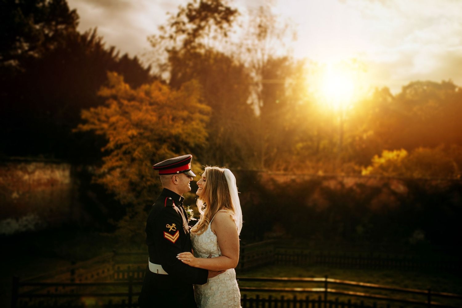 Elsham Hall Wedding Photograph of the Bride & groom at sunset