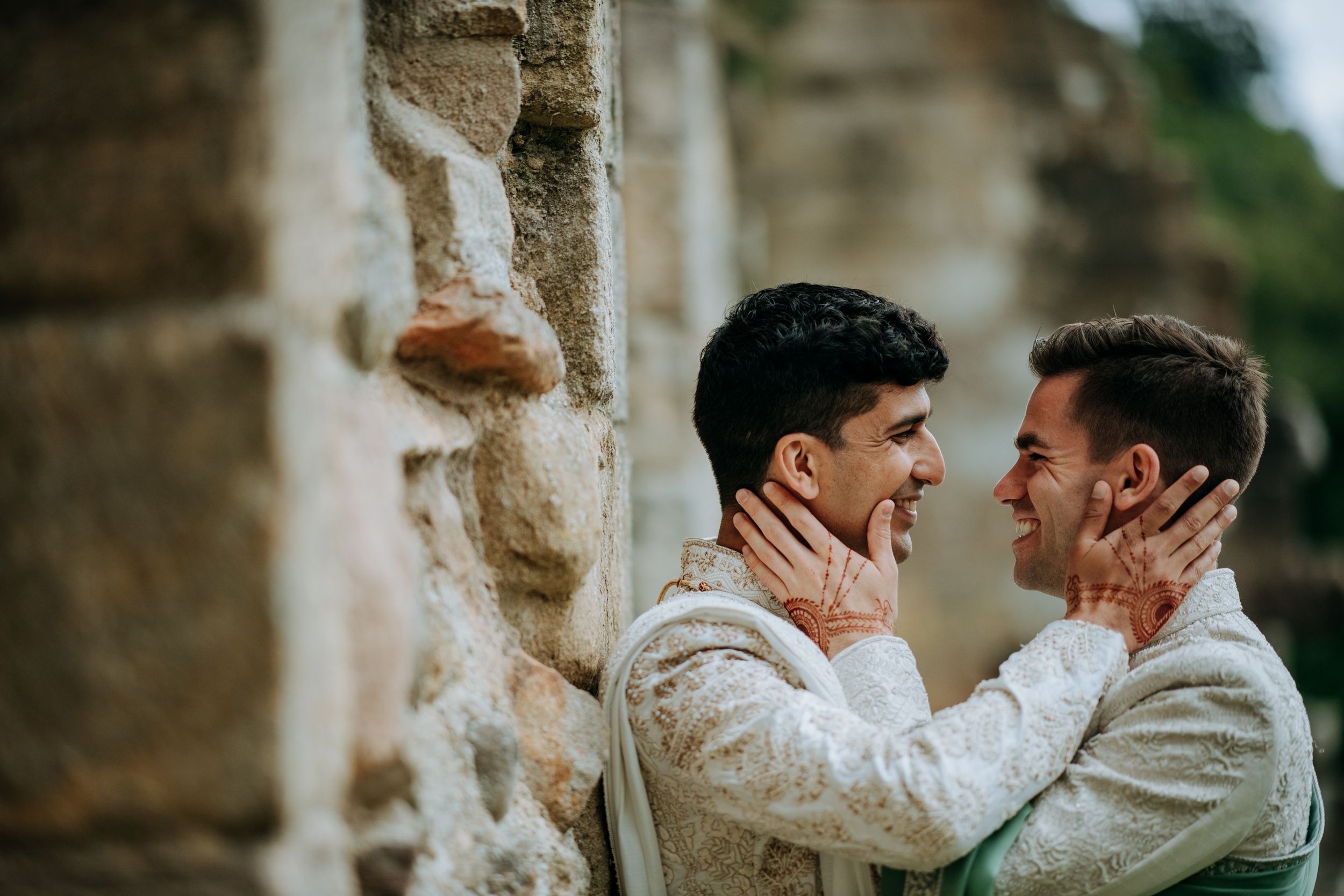 The happy couple at a Tithe Barn Wedding