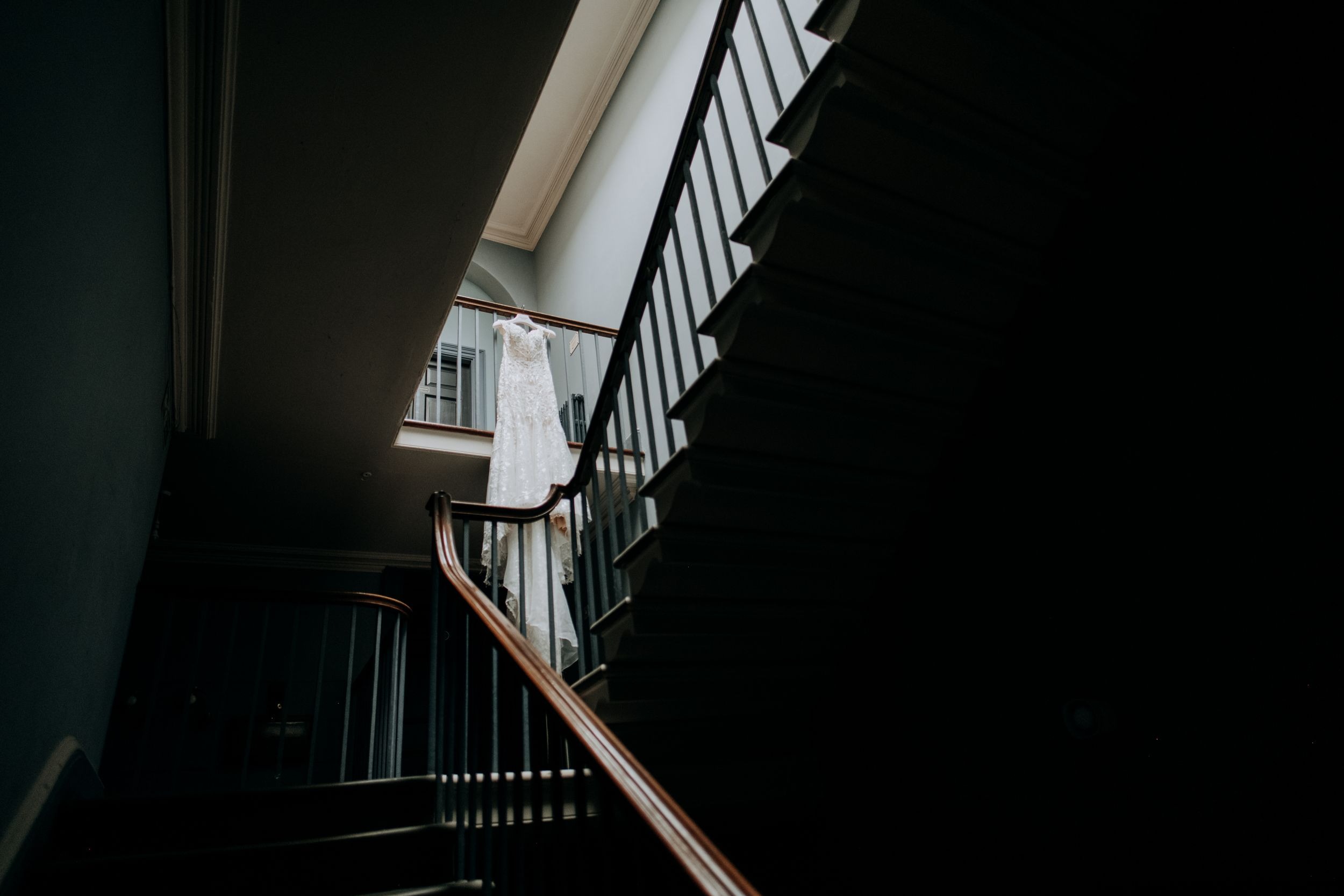 Staircase photograph inside Rise Hall wedding venue