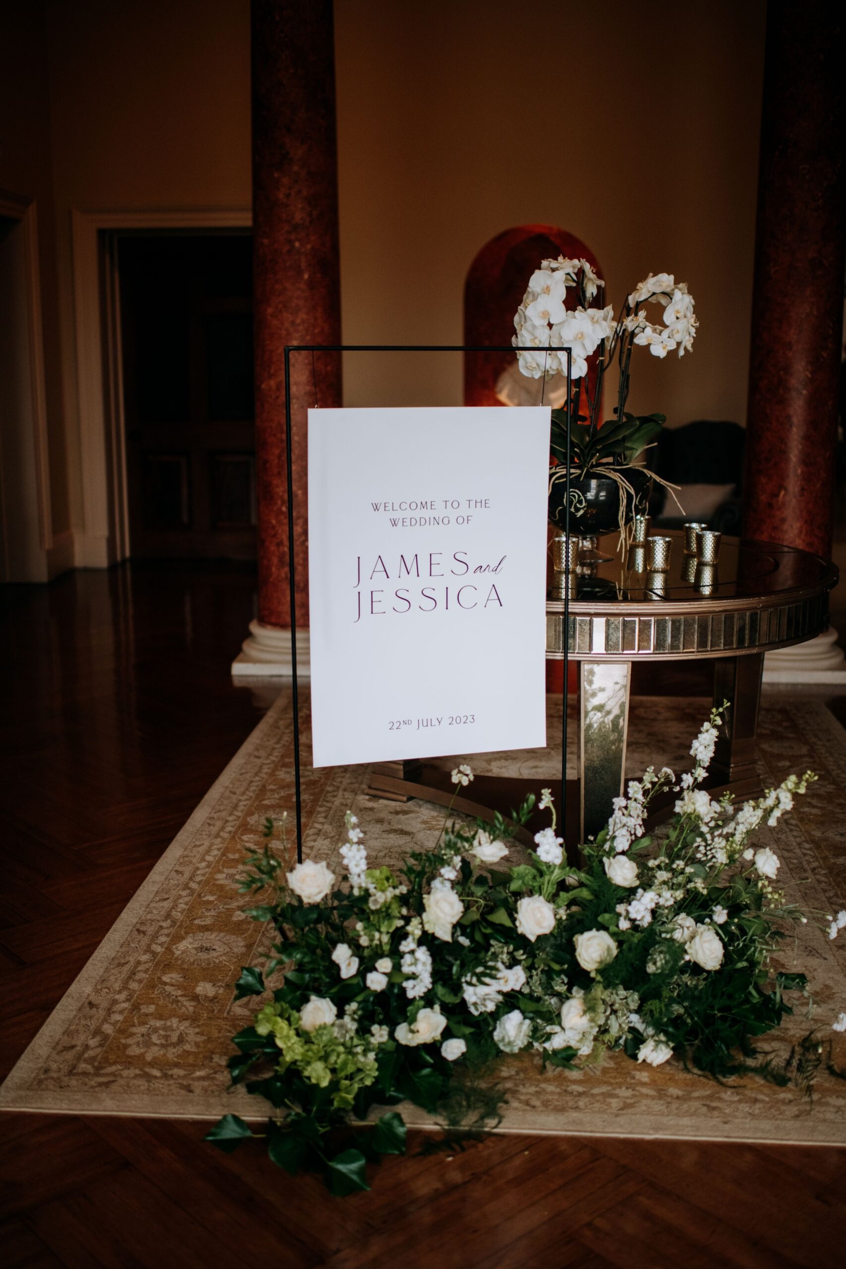 Wedding welcome sign at Rise Hall wedding ceremony