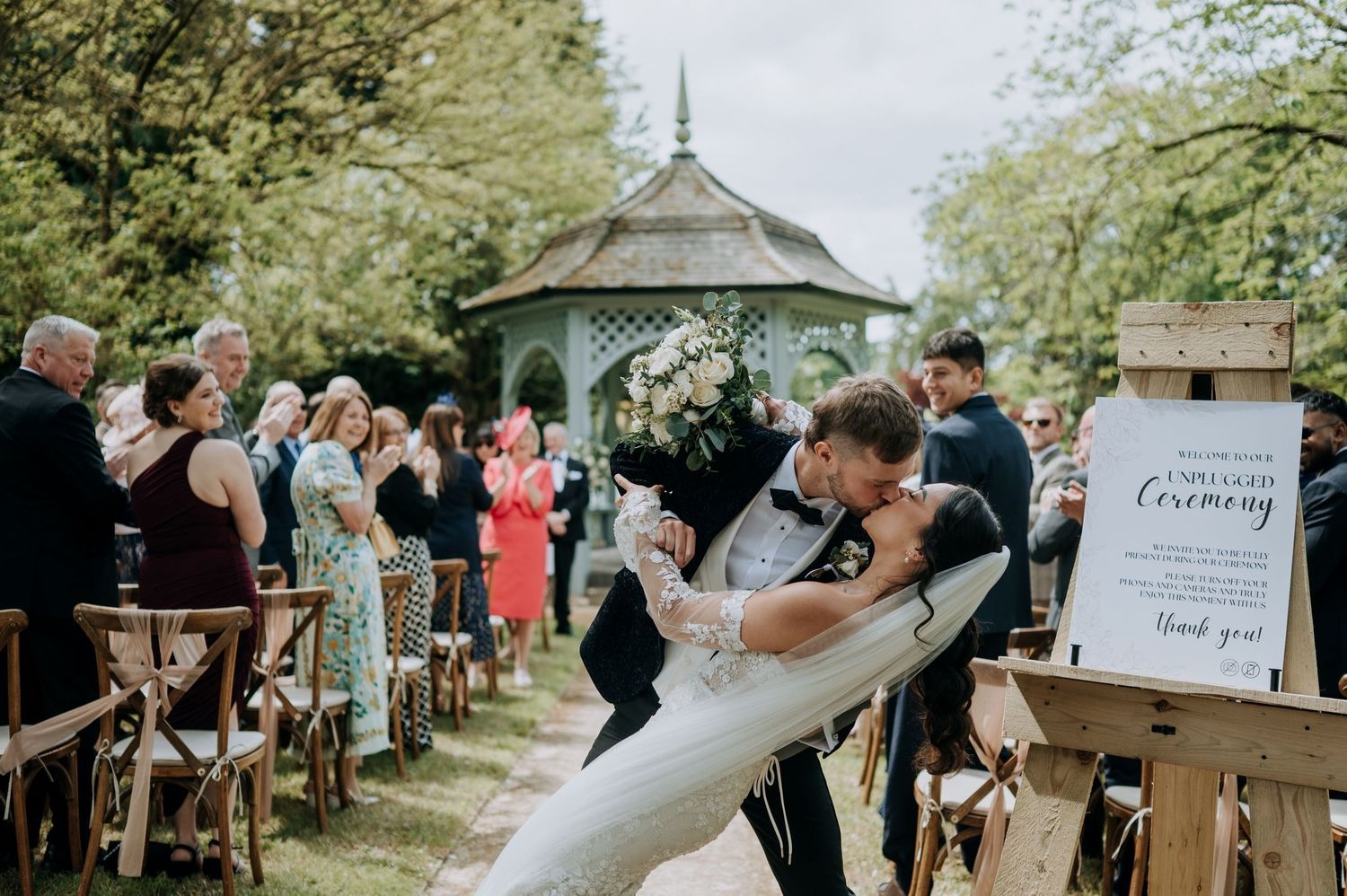 Outdoor wedding ceremony at Lincolnshire countryside venue