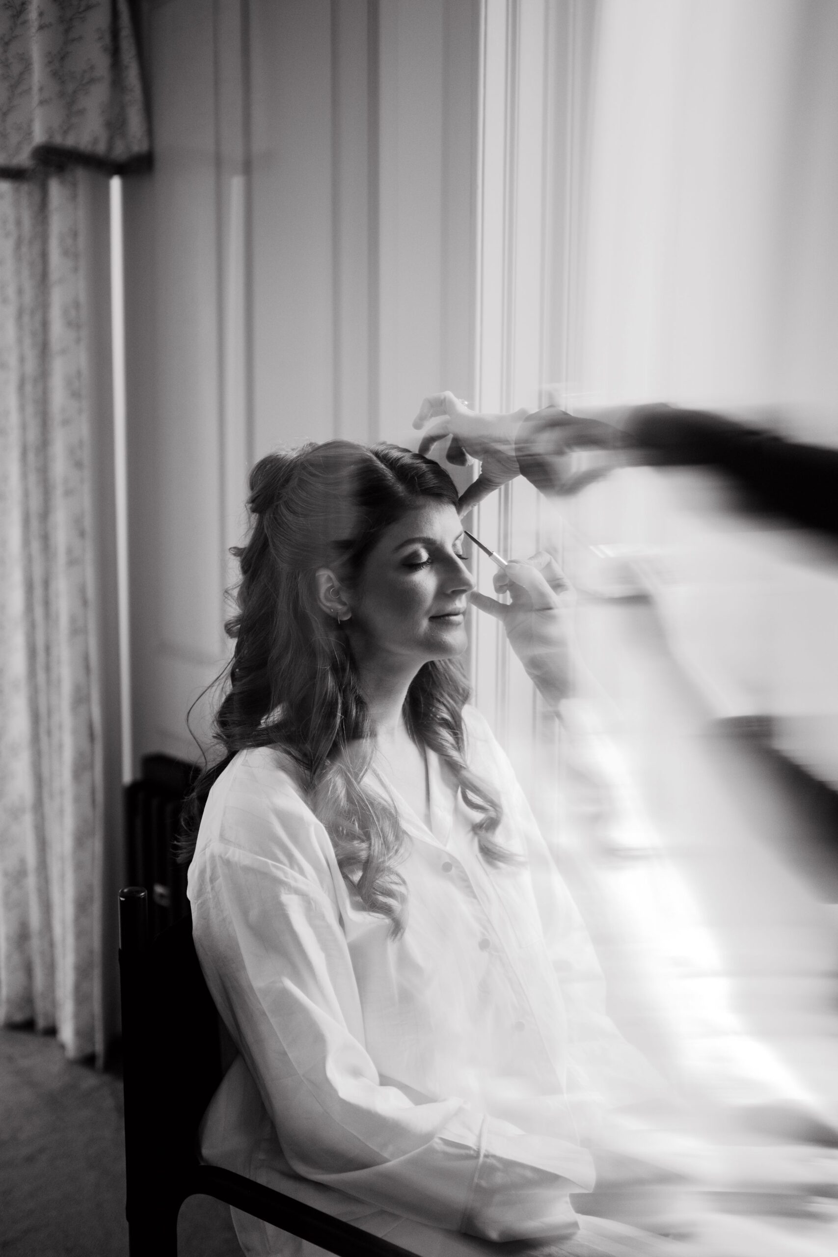Creative black and white bridal portrait at Wootton Hall