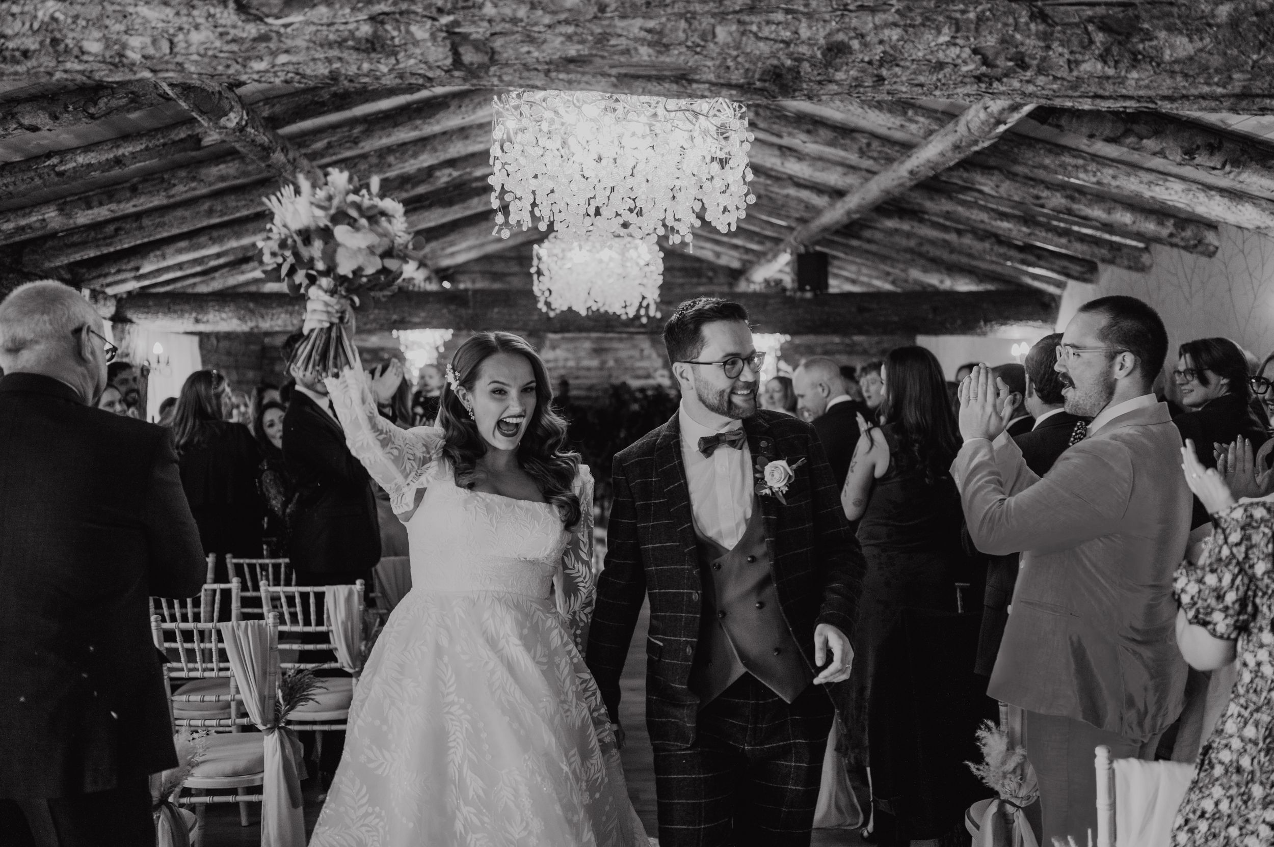 Black and white first dance photograph at Oaklands wedding venue