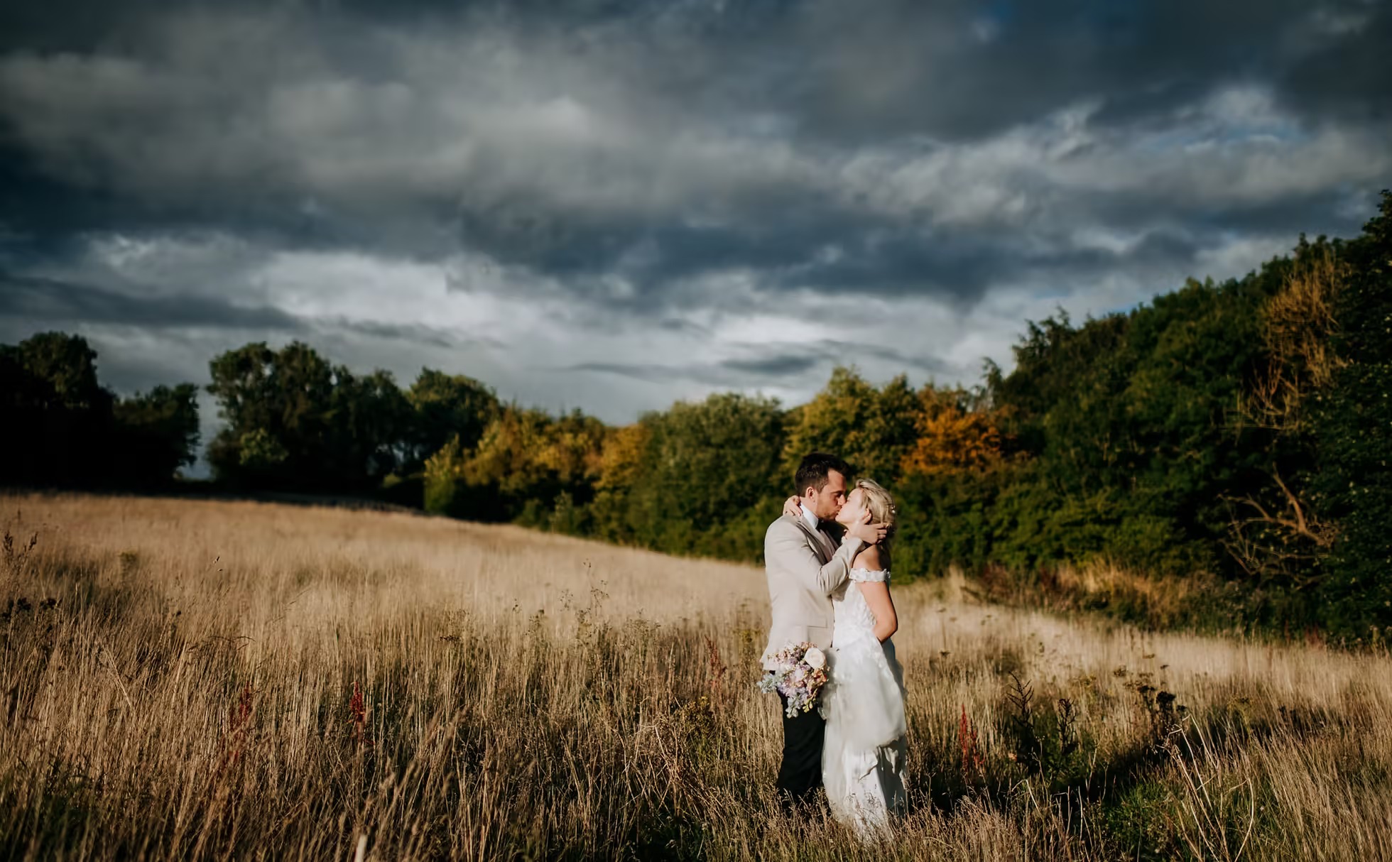 Bride and groom portrait in Lincolnshire countryside near Little Wold Vineyard