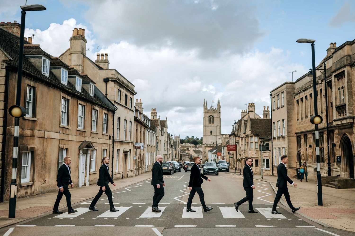 Urban bridal party portrait in Lincolnshire town centre