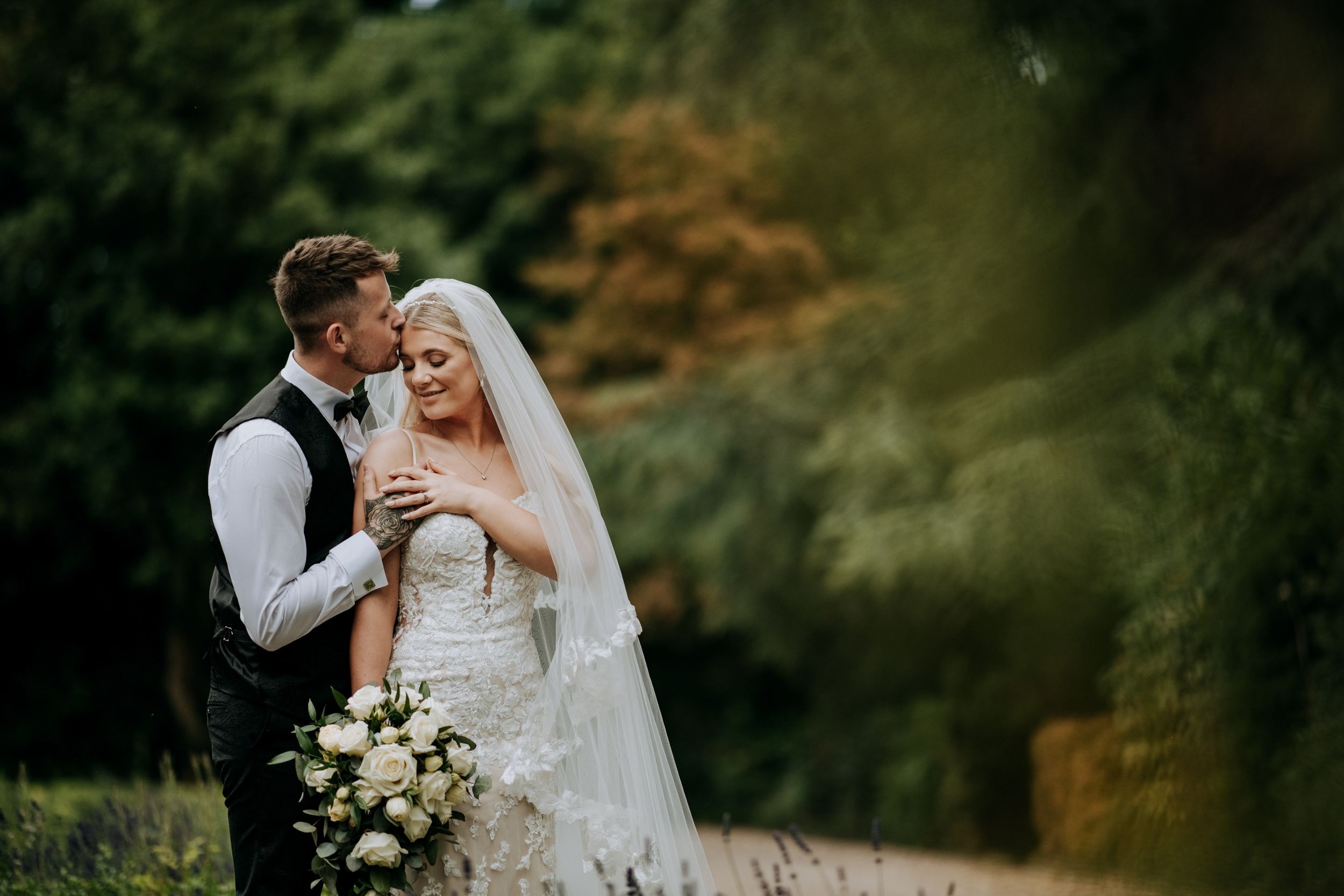 Romantic bride and groom portrait at Wootton Hall wedding venue