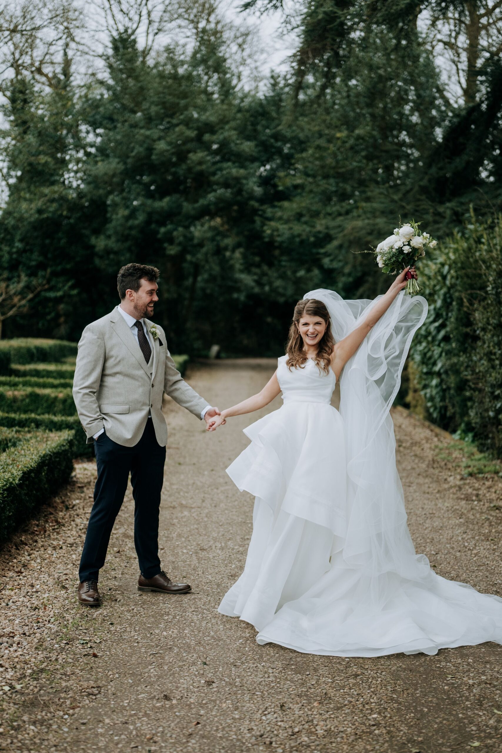Bride and groom portrait outside Wootton Hall wedding venue