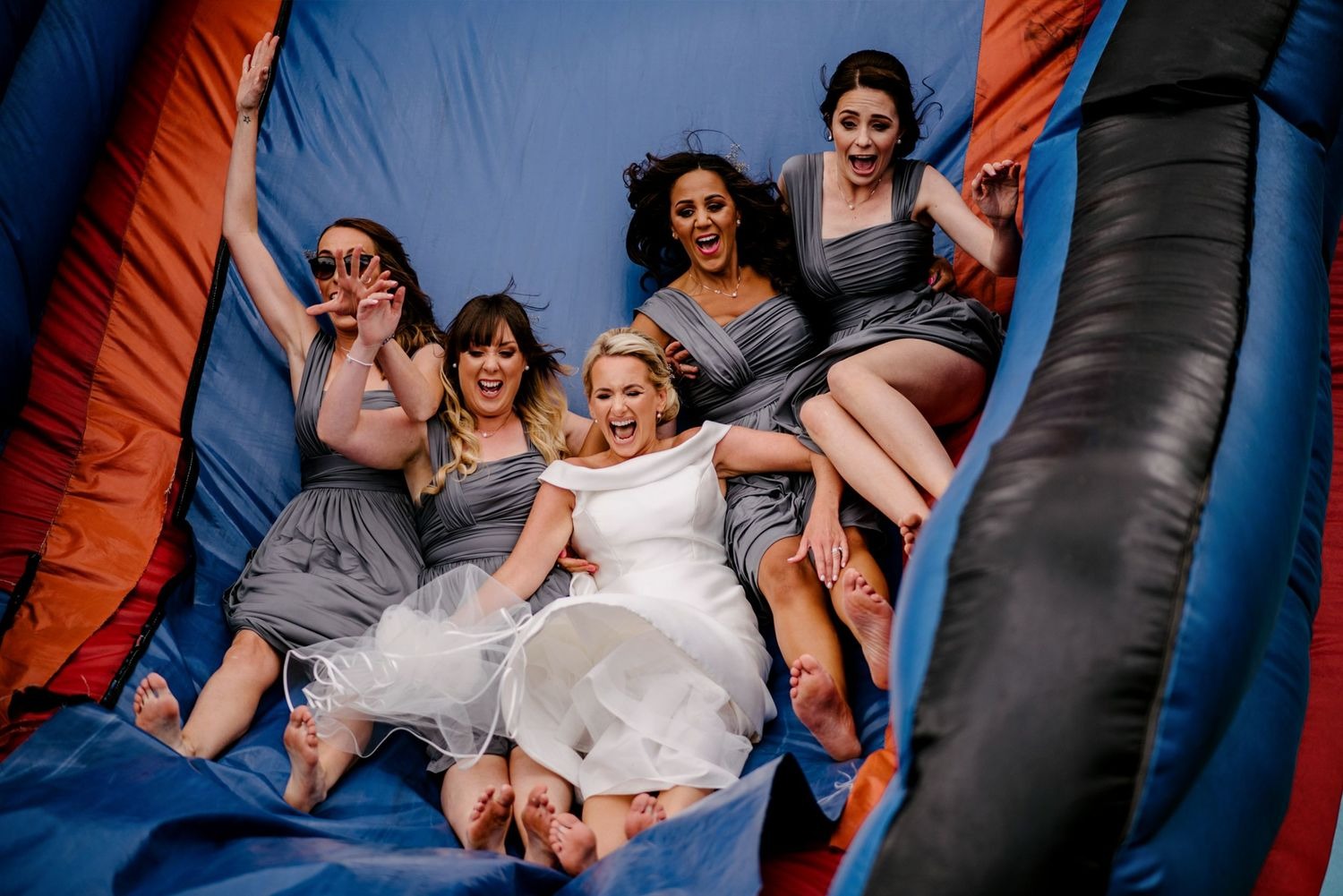 Bridesmaids celebrating during wedding morning in Lincolnshire