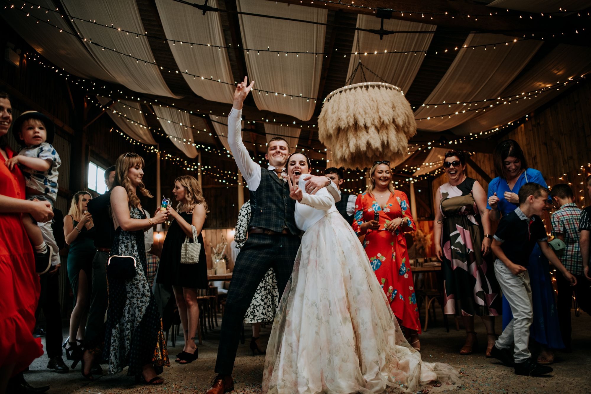 Guests dancing during wedding reception at Riverlands
