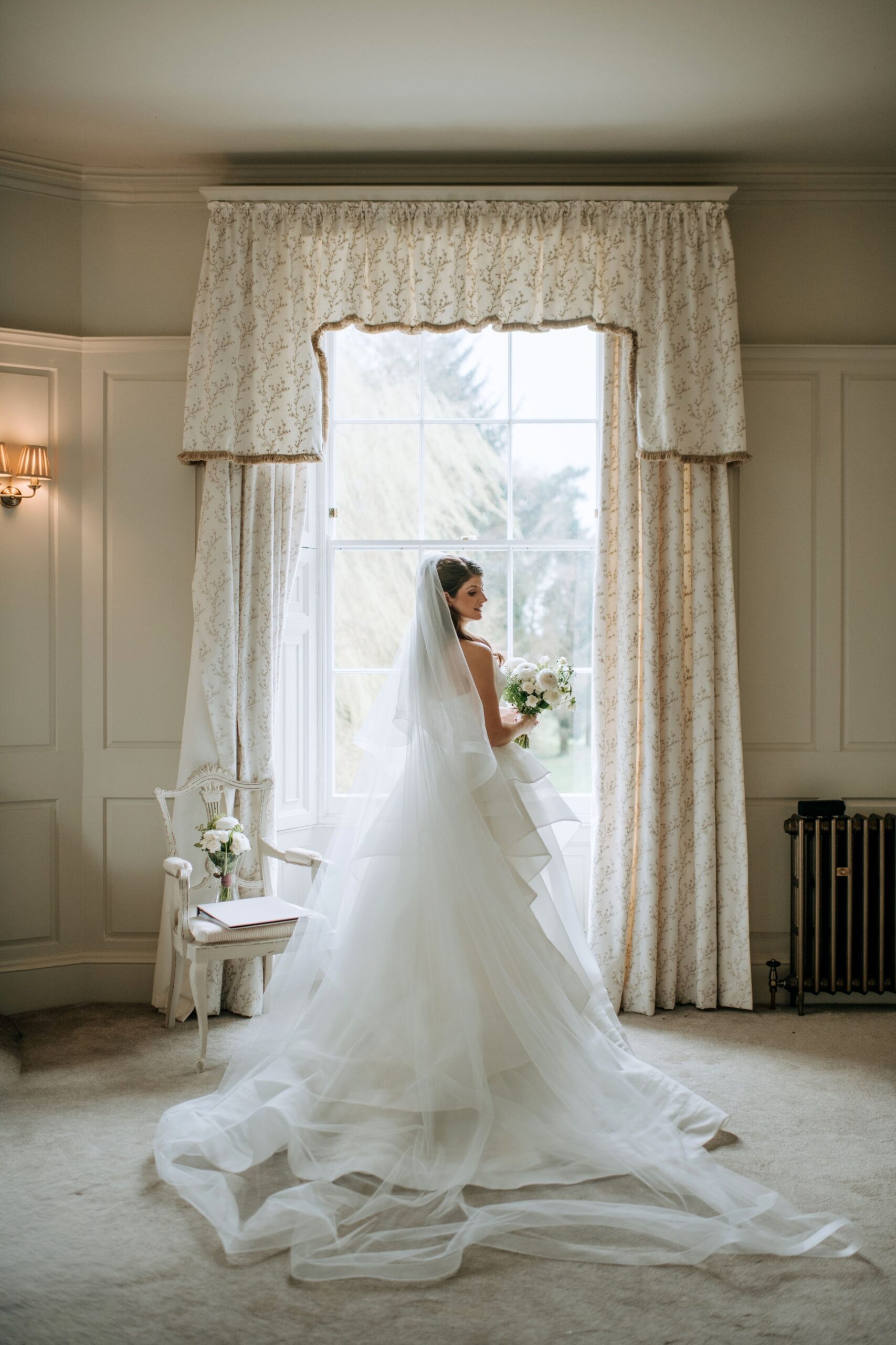 Elegant bridal portrait in Wootton Hall wedding suite