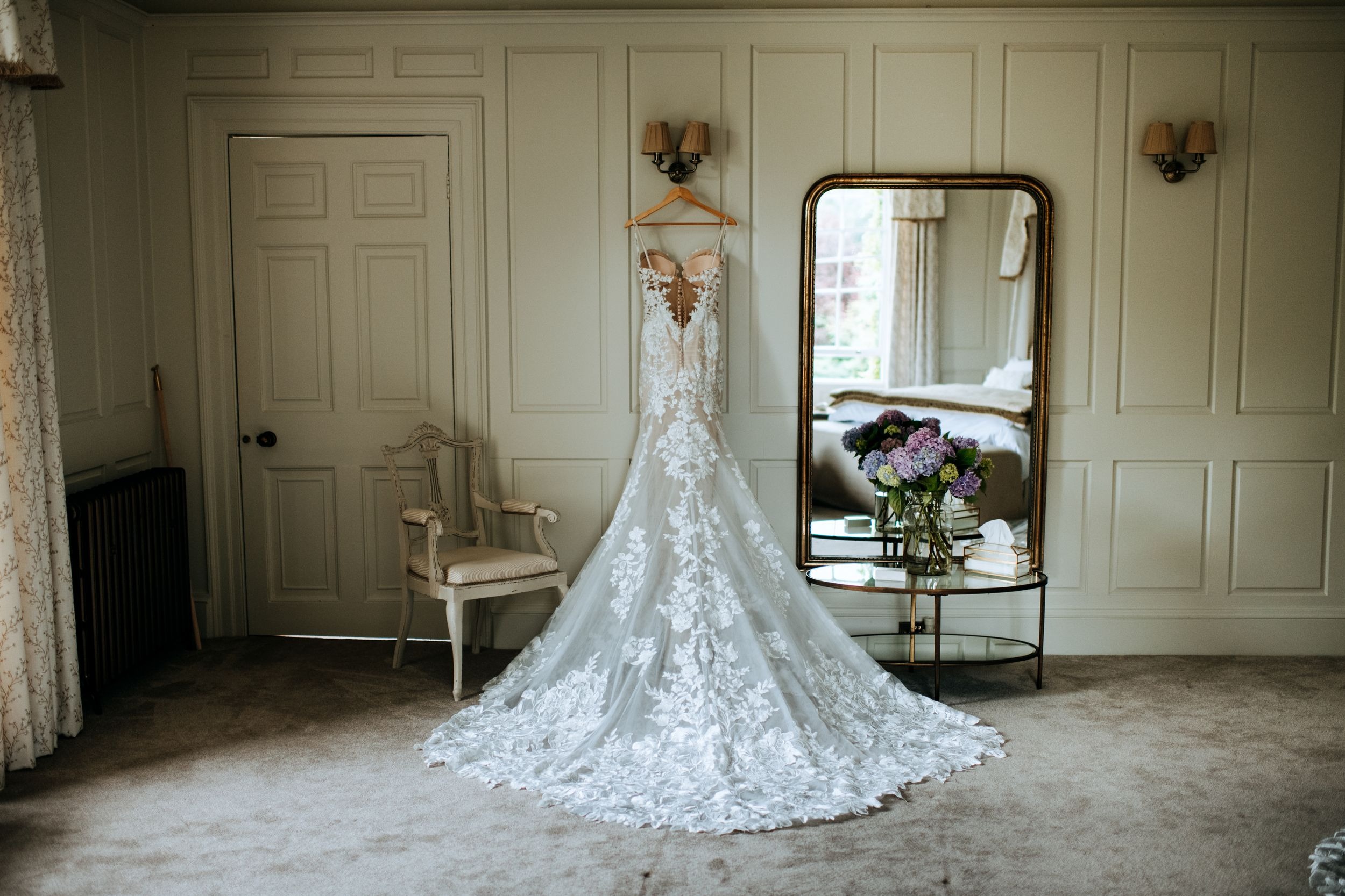 Wedding Dress portrait inside Wootton Hall wedding venue