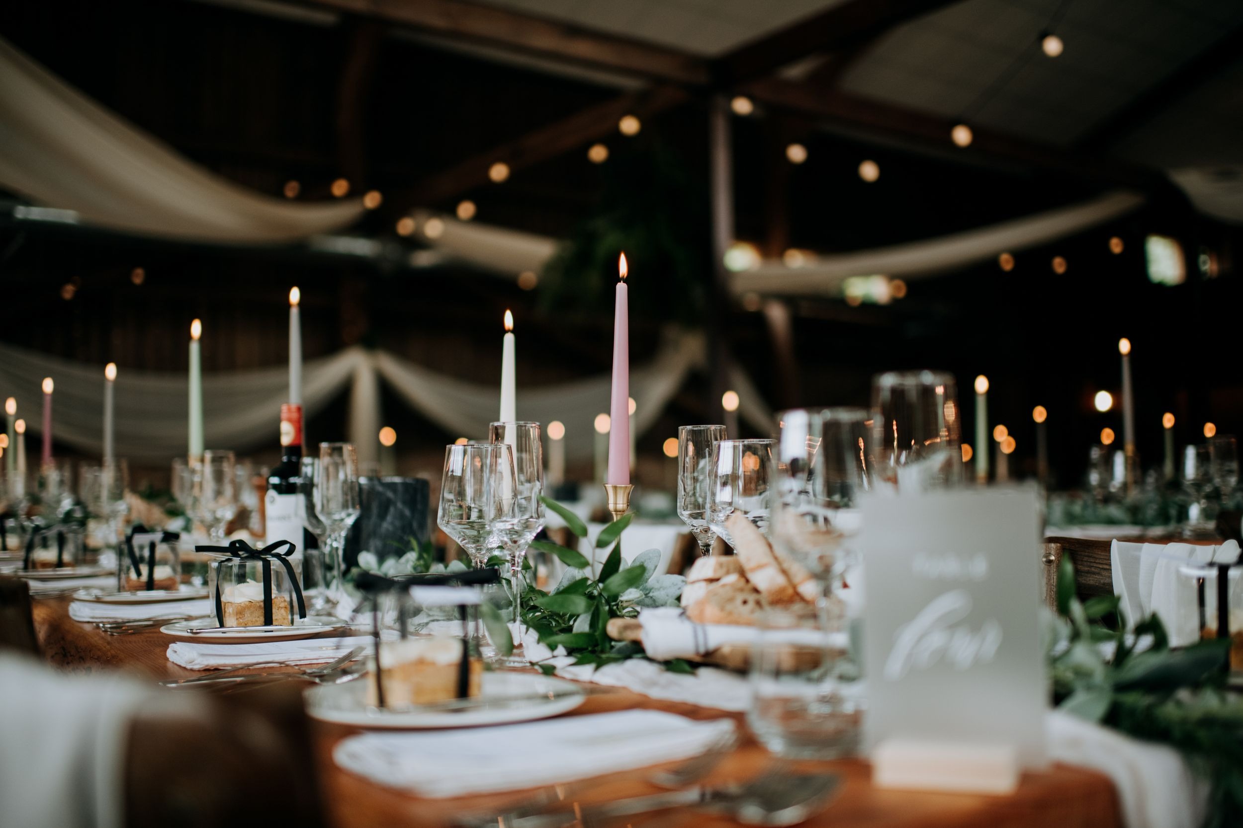 Wedding reception table styling at Wootton Hall