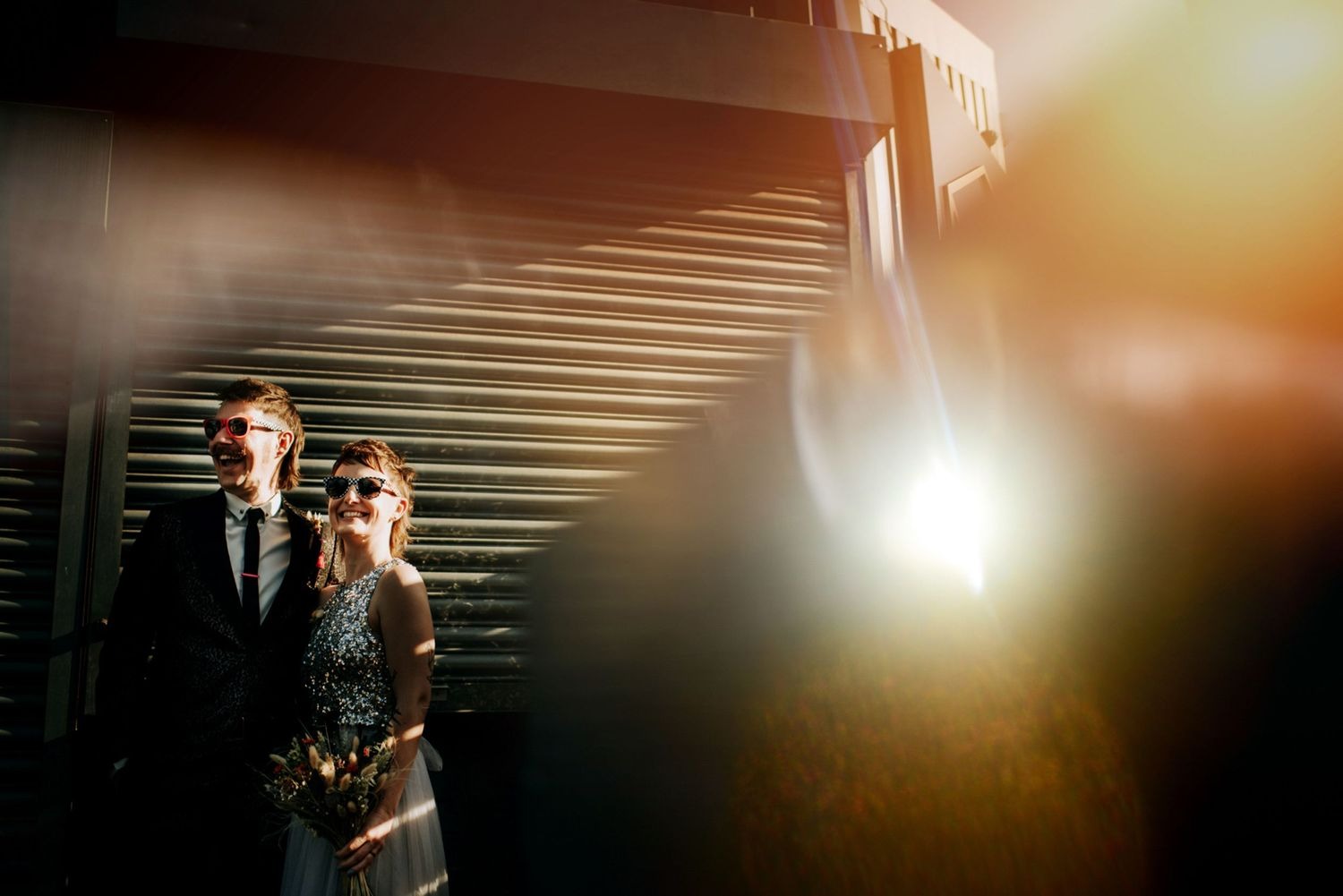 Creative evening wedding portrait with dramatic lighting in Lincolnshire