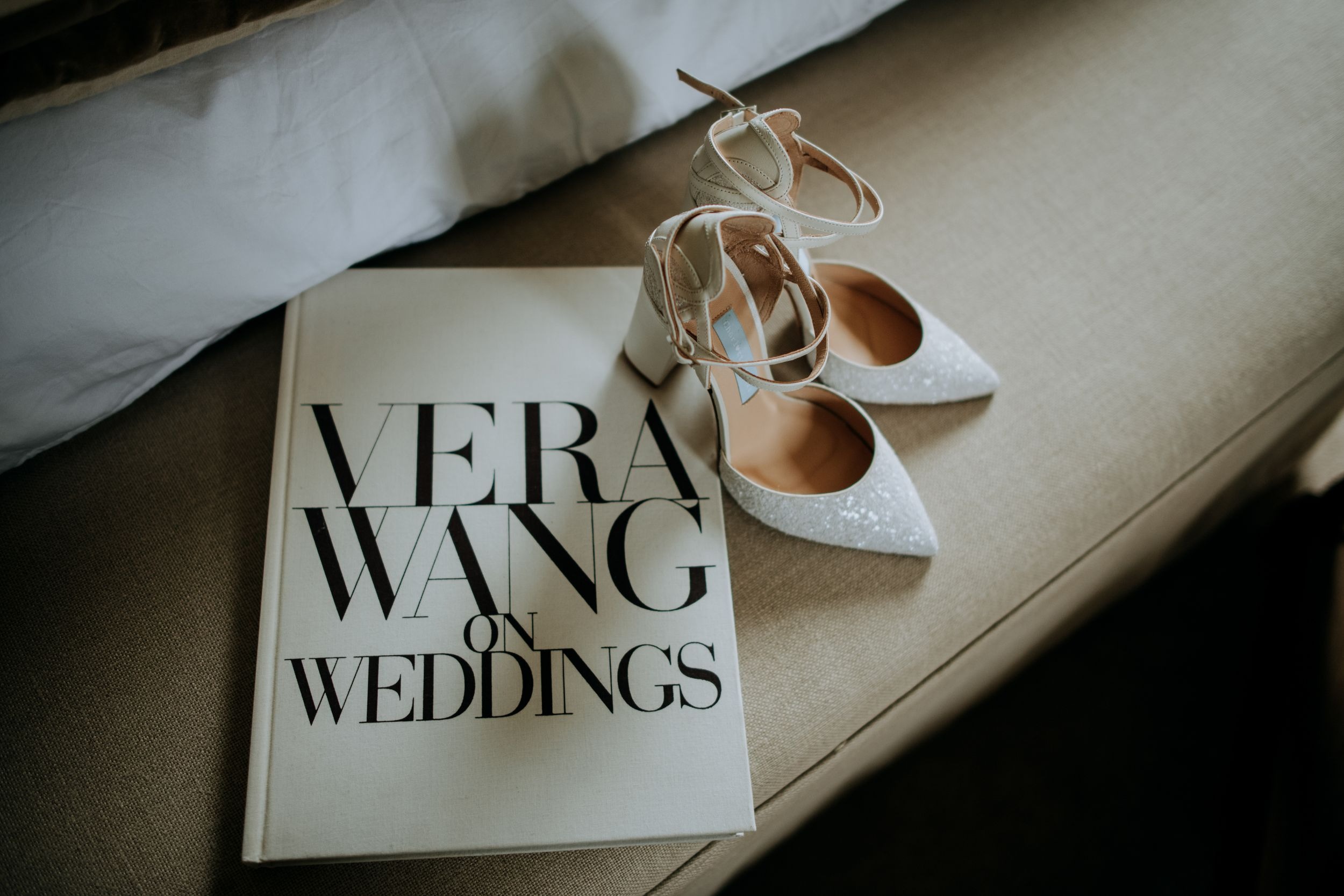 Wedding shoes lay at Wootton Hall wedding