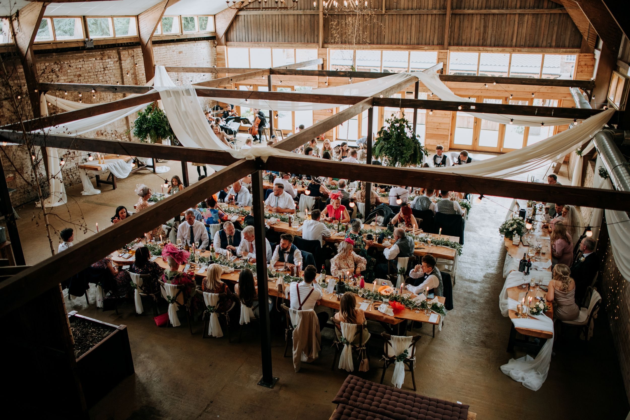 Wedding breakfast setup inside Wootton Hall wedding venue