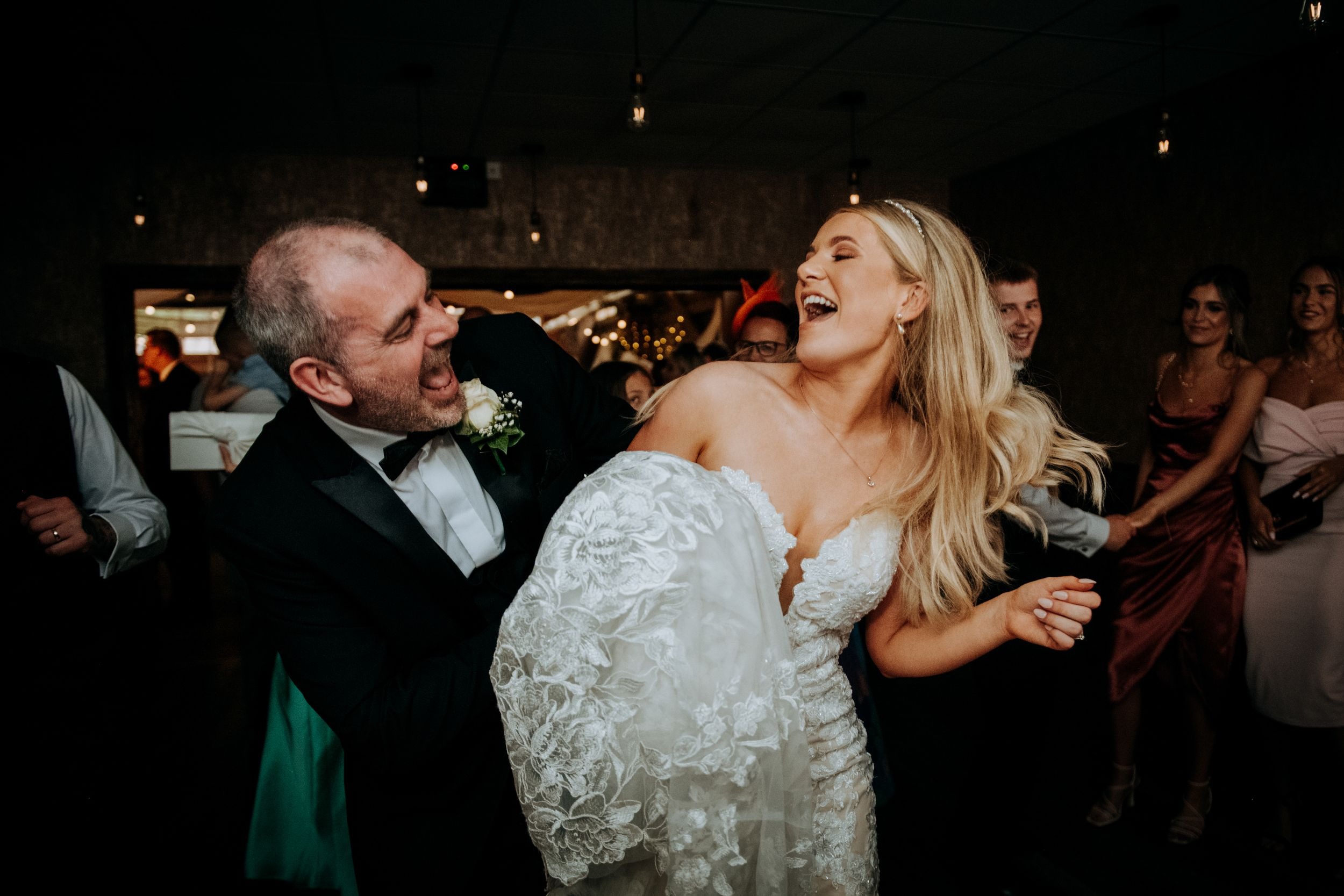 Bride and groom dancing during evening reception at Wootton Hall