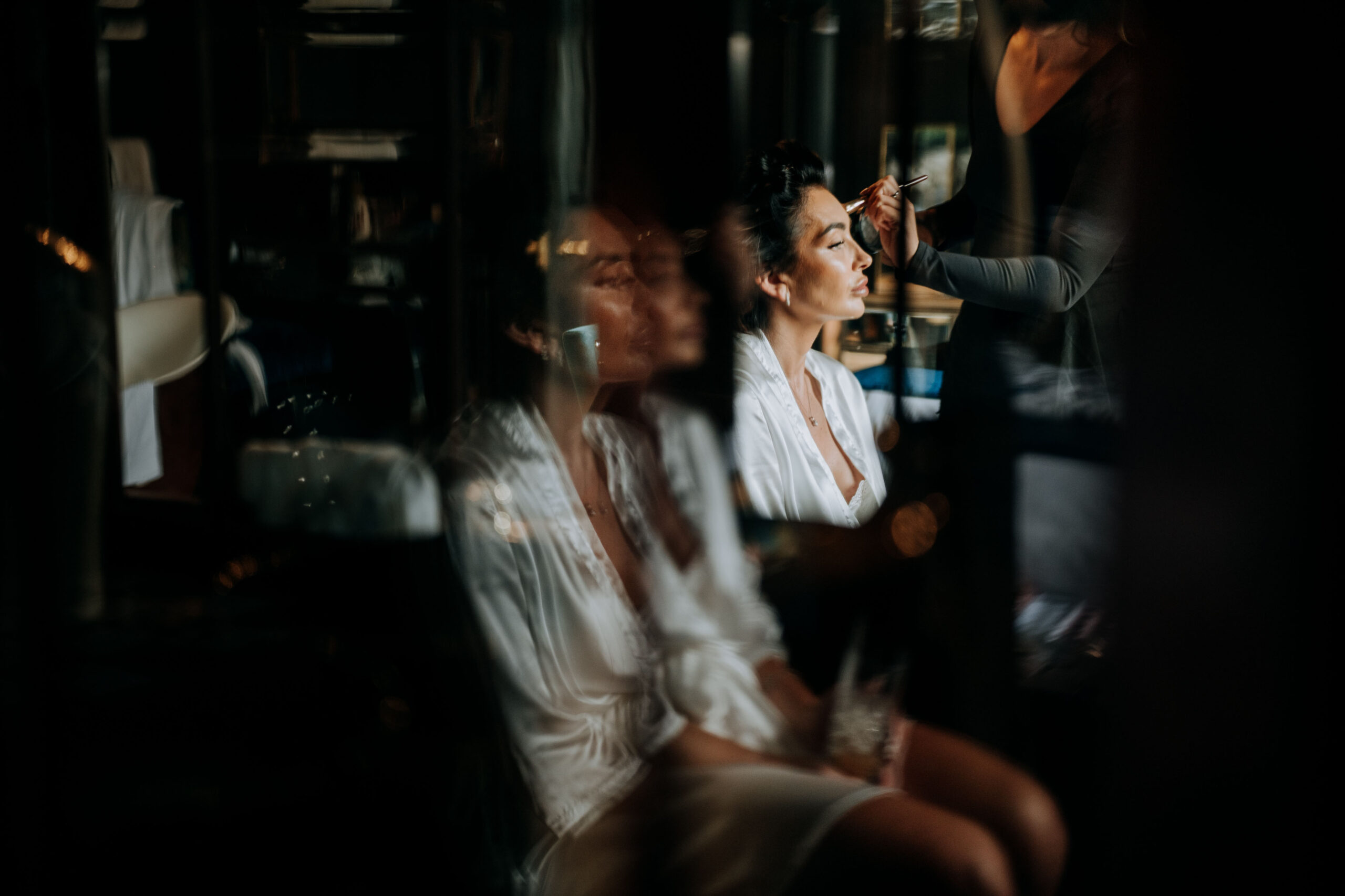 Bride getting ready in the morning of her wedding at Wharfdale Grange
