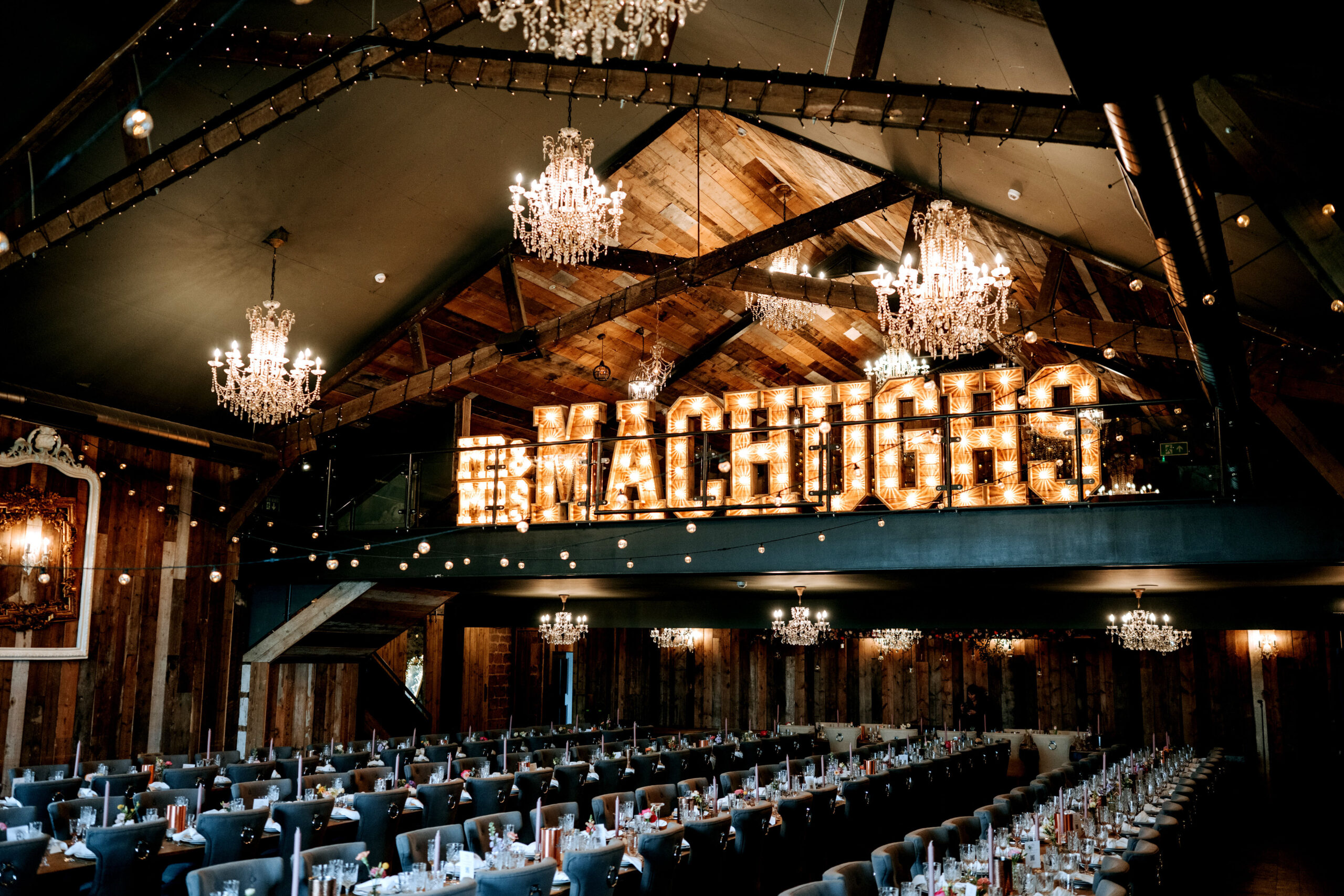 Wharfedale Grange wedding reception with illuminated sign
