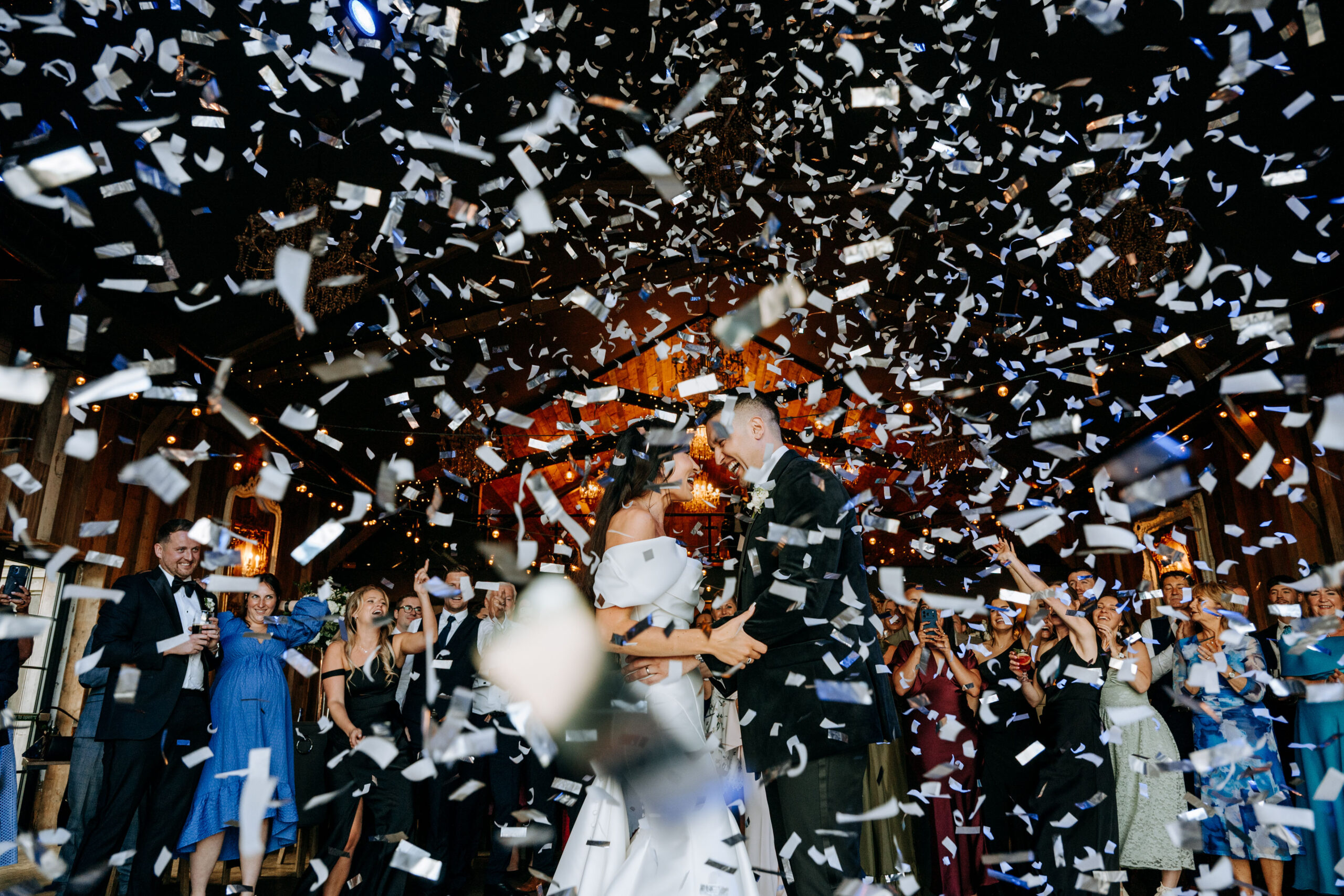 Confetti cannon during the evening celebrations at Wharfedale Grange