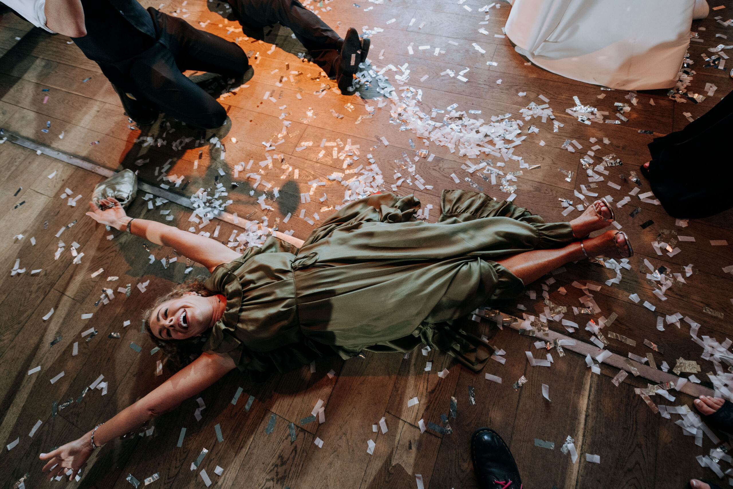 Confetti covering the dance floor after the evening celebrations