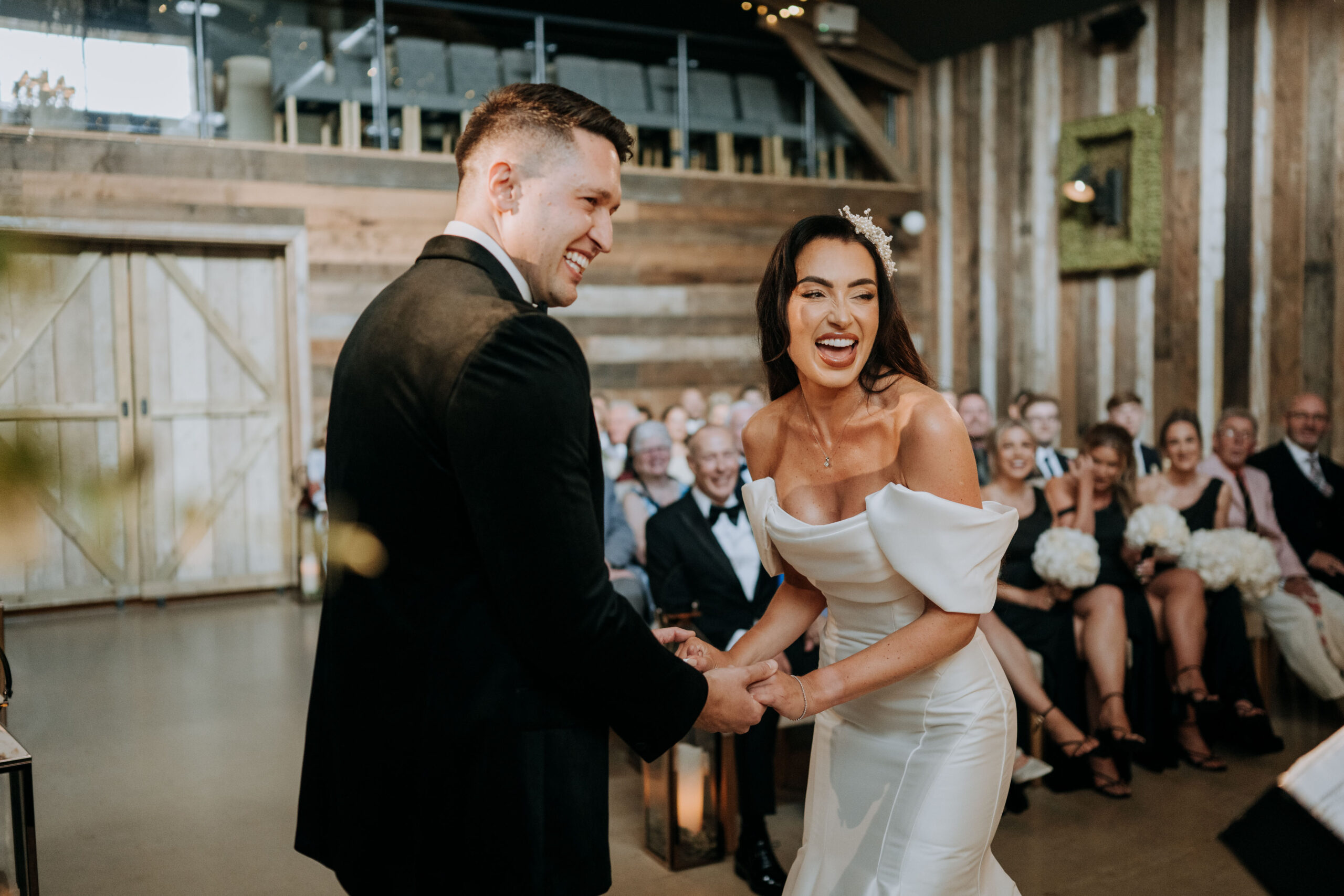 Bride and groom sharing a moment during their Wharfedale Grange wedding